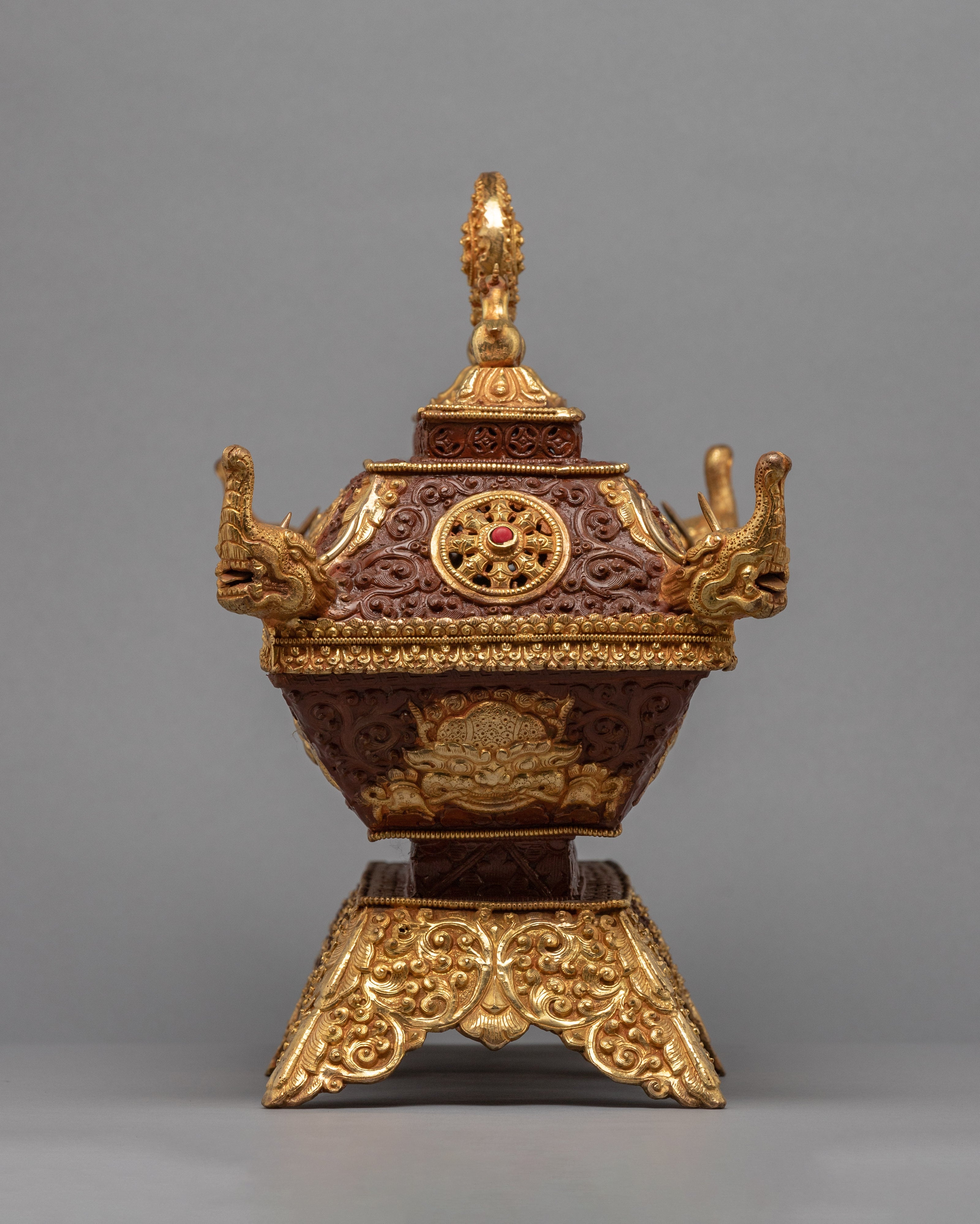 Incense Burner Tibetan Ritual Item | Traditionally carved Auspicious Symbol Burner