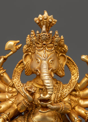 Ganesha Statue with One Leg Raised & Multiple Arms | Ganapati in Copper