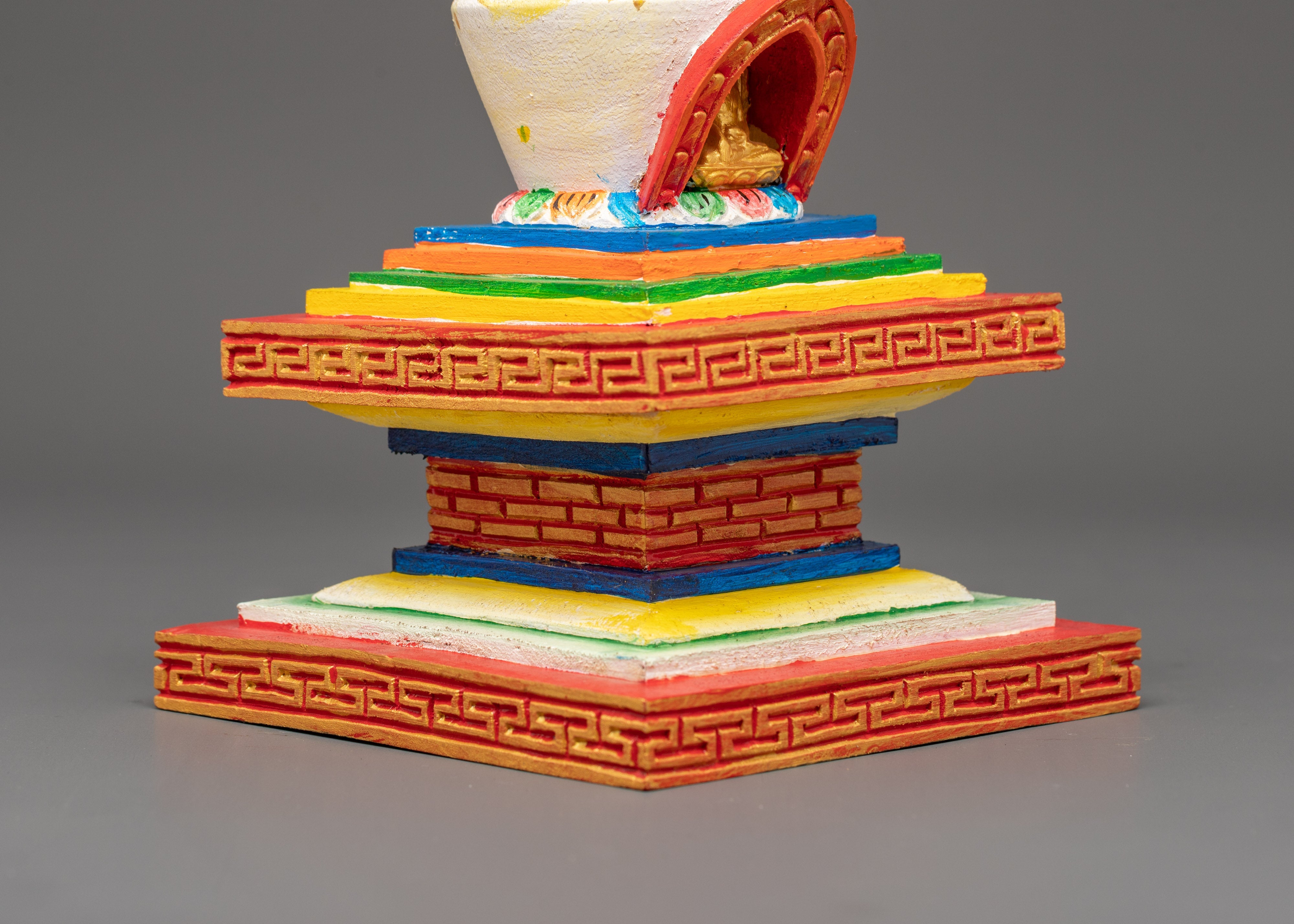 Hand-Painted Wooden Stupa | Tibetan Altar Symbol of Enlightenment