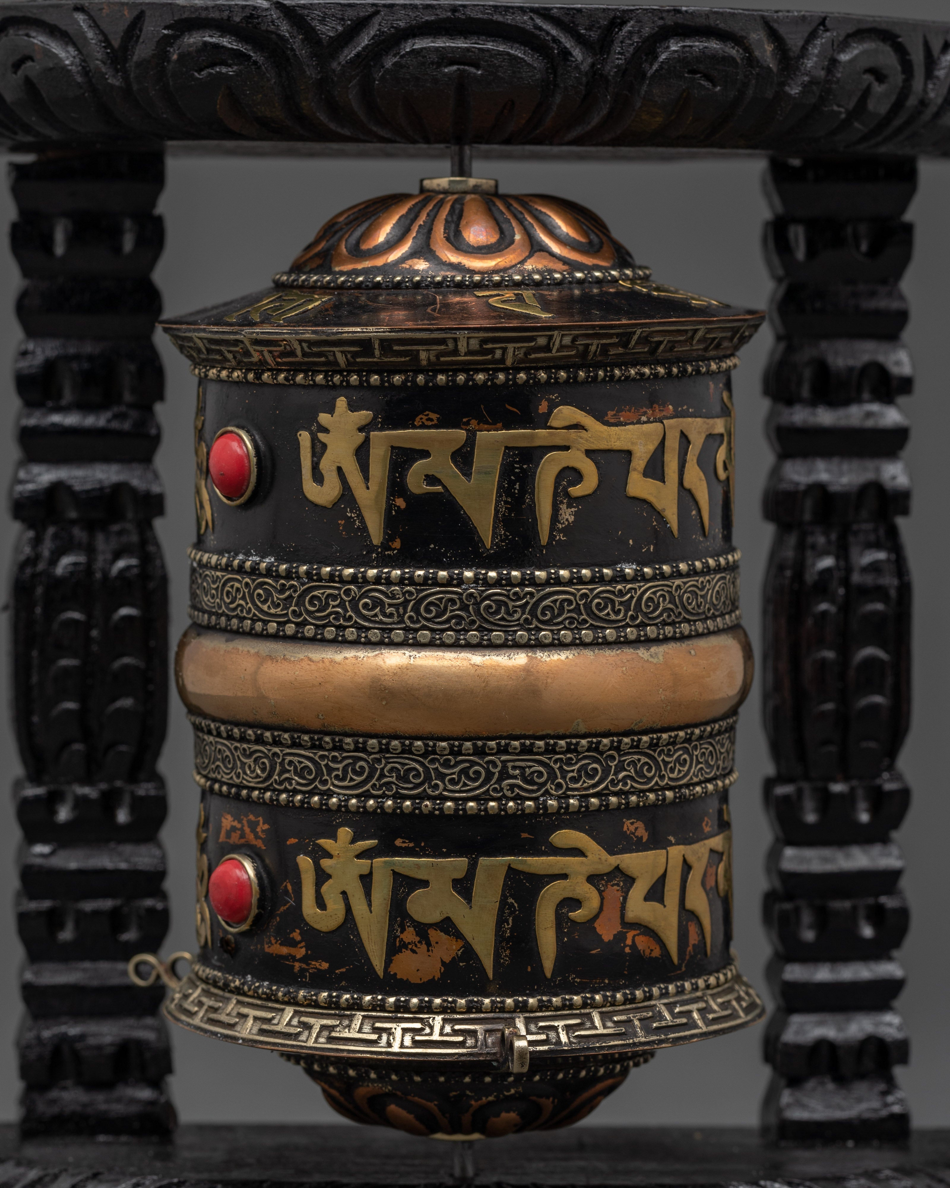 Meditation Prayer Wheel | Traditional Buddhist Wheel with Coral Stones