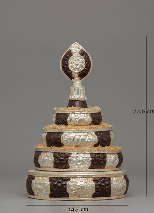 Handmade Tibetan Mandala Offering Set | Copper Body with Silver Plating and Acrylic Detailing