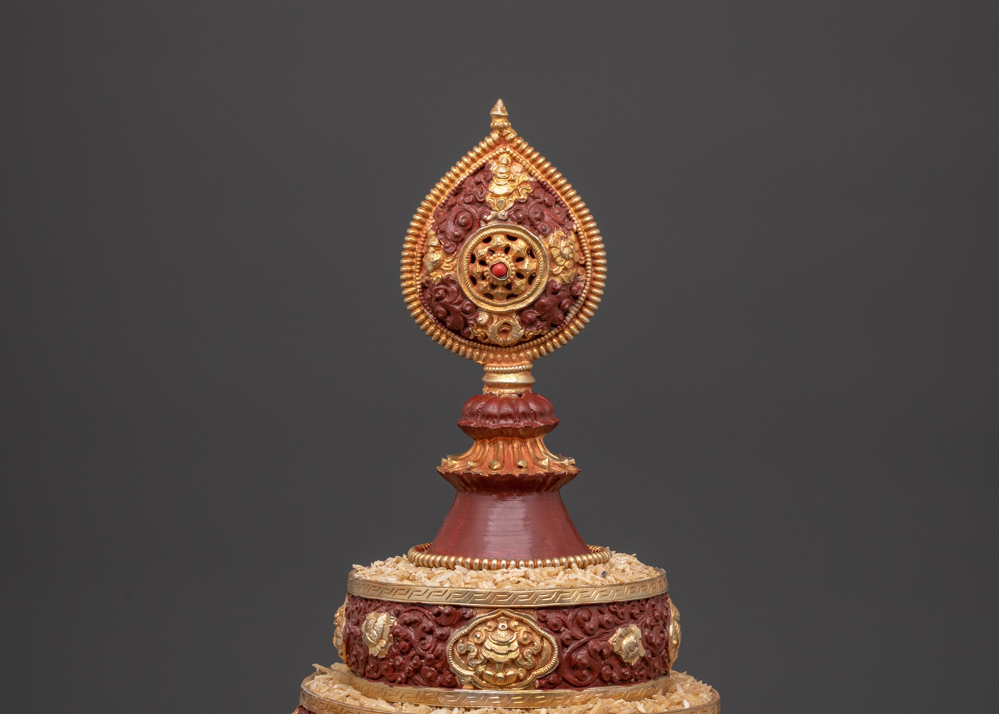 Mandala For Offering |  Copper with Gold Plating & Coral Stones