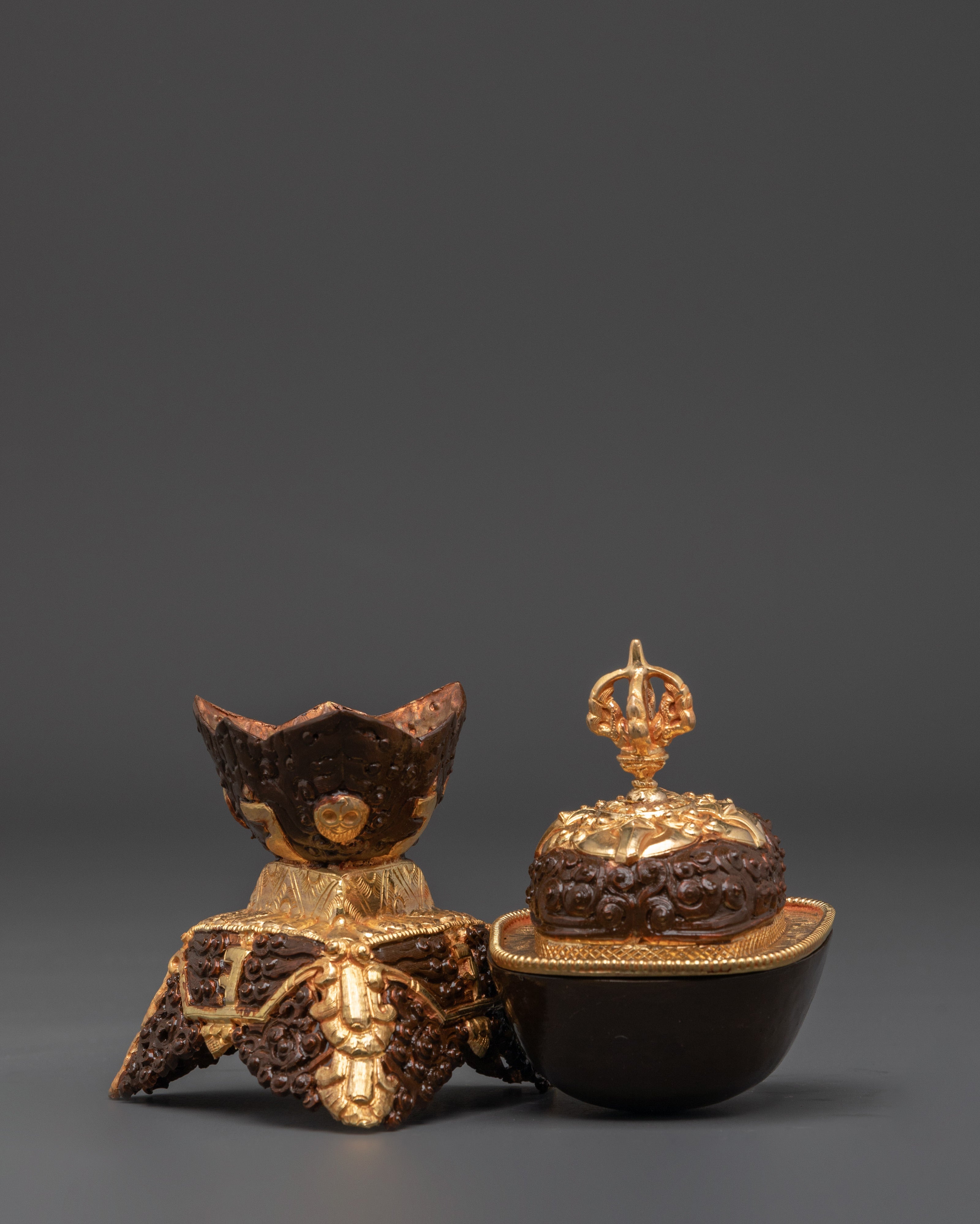 Tibetan Sacred Kapala Artifact | Handcrafted Gold Gilded Copper Ritual Cup