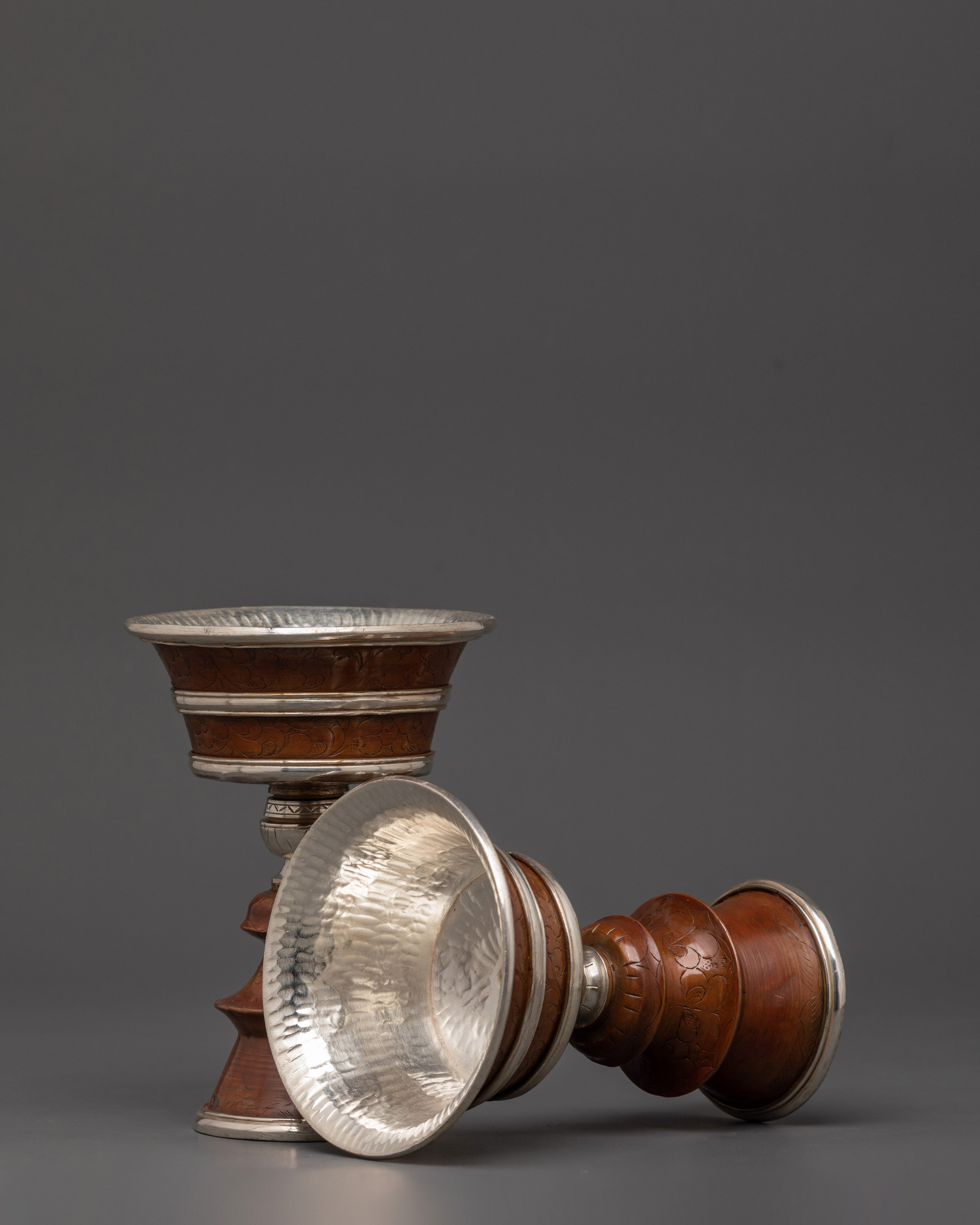Oxidized Copper Tibetan Butter Lamp Set | Tibetan Ritual Lamp for Buddhist Offerings