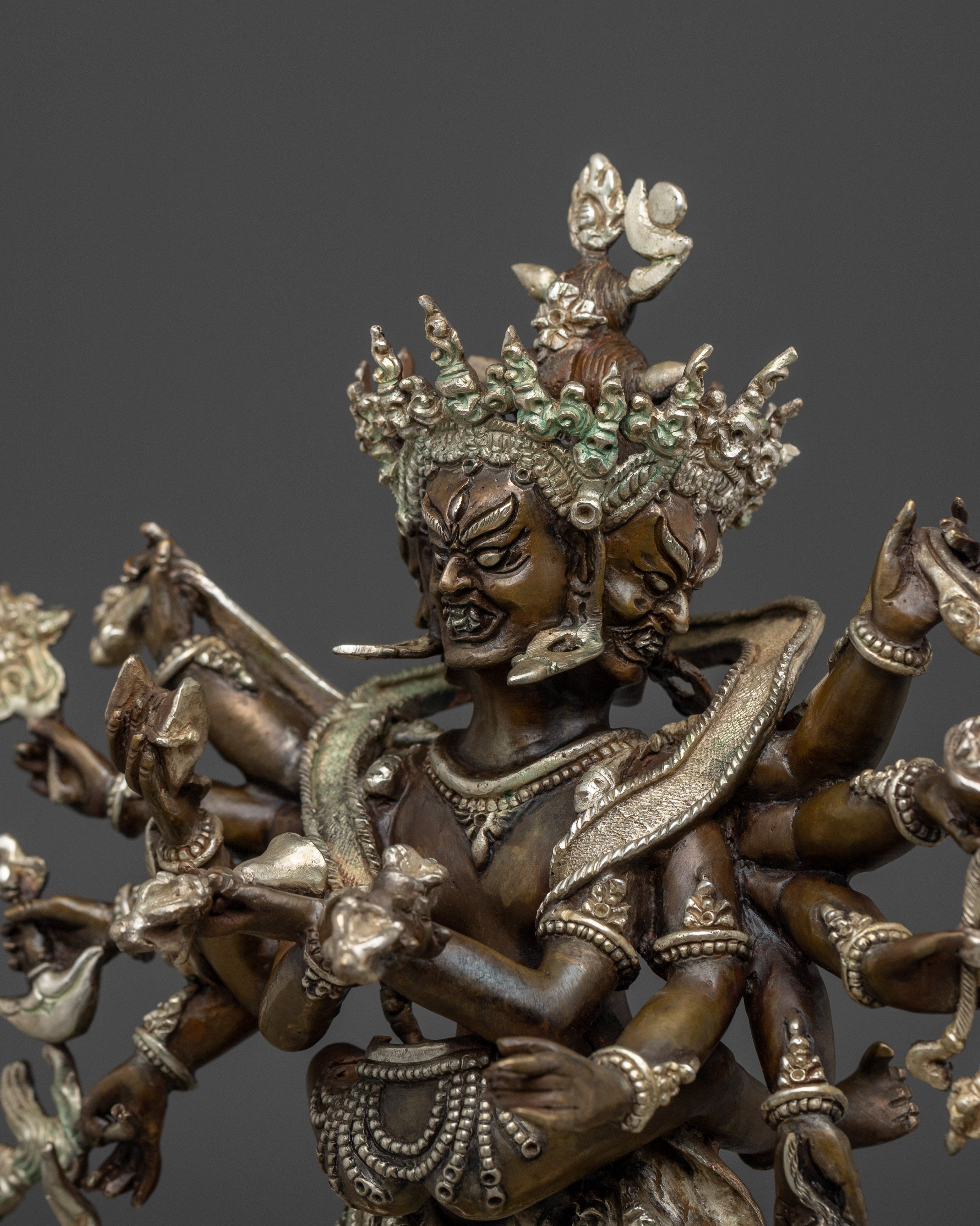Silver-Plated Chakrasamvara Statue With Consort | Tibetan Art for Ritual Practice