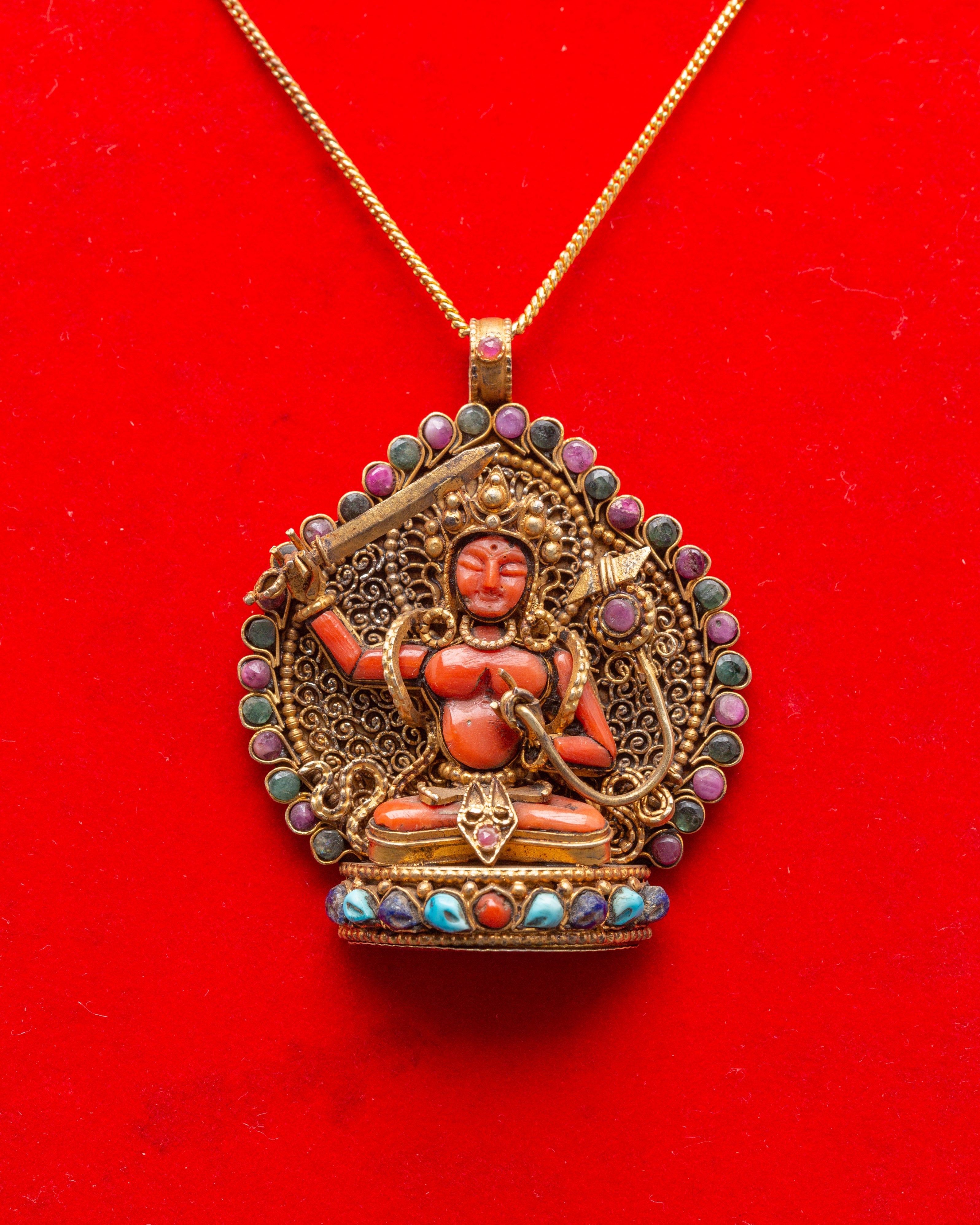 Manjushri Statue Locket for Accessory | Buddhist Compassionate Goddess