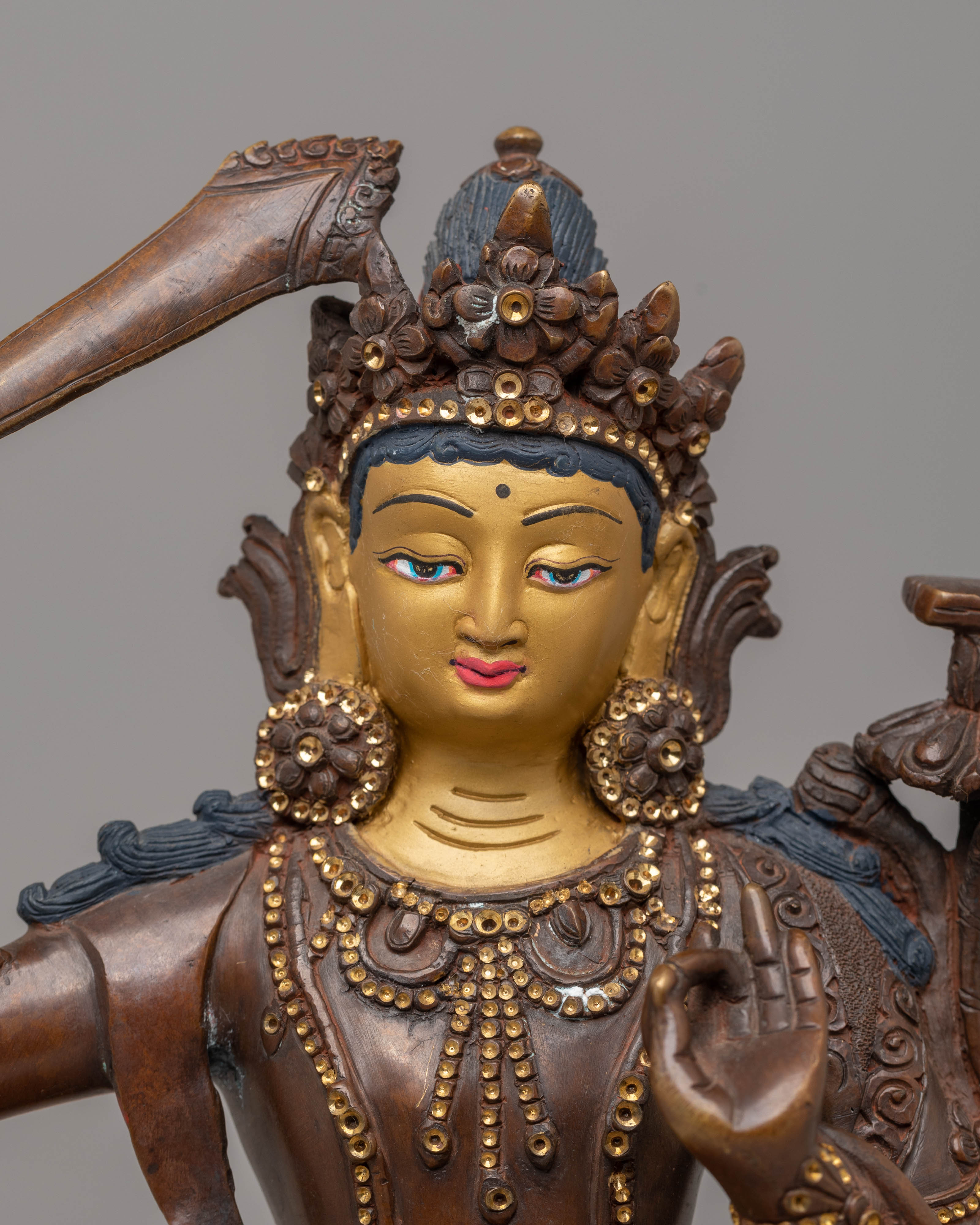 Handcrafted Tibetan Manjushri Bodhisattva Sculpture for Decor