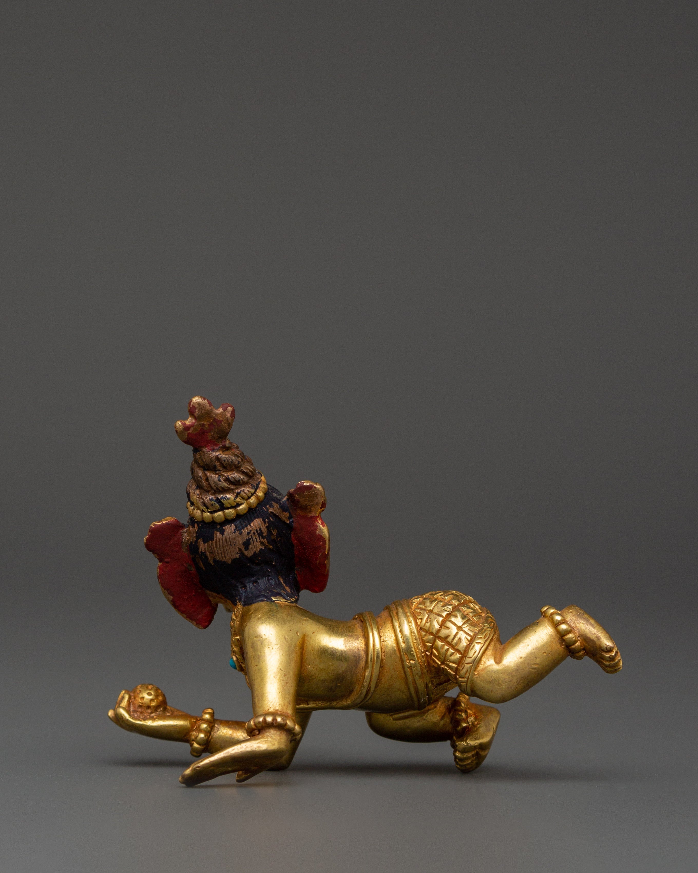 Ganesh Copper Gold-Plated Statue with Cora Stones | Hindu Ganesha Figurine