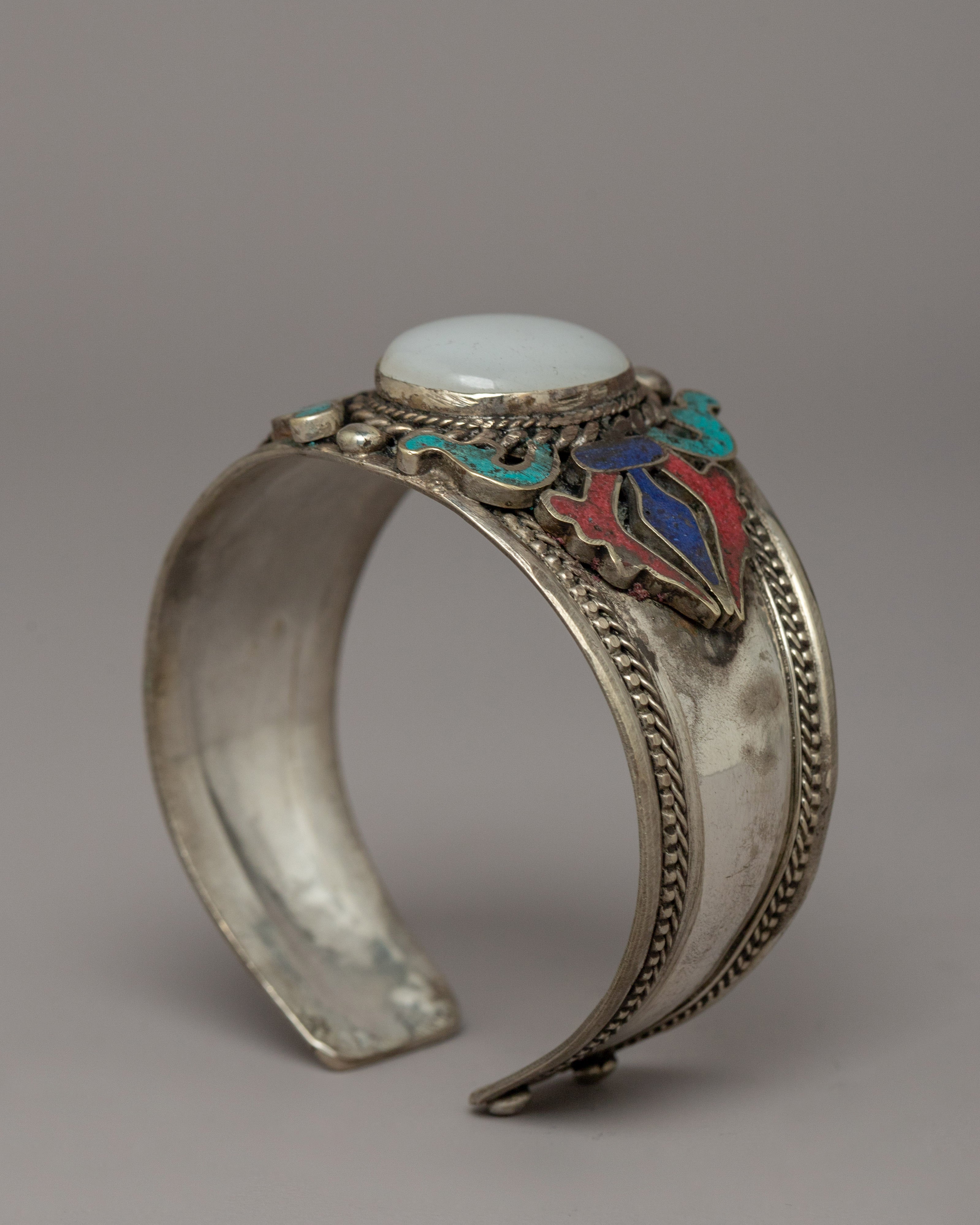 White Metal with Gemstone Bracelet | Spiritual Gemstone Jewelry