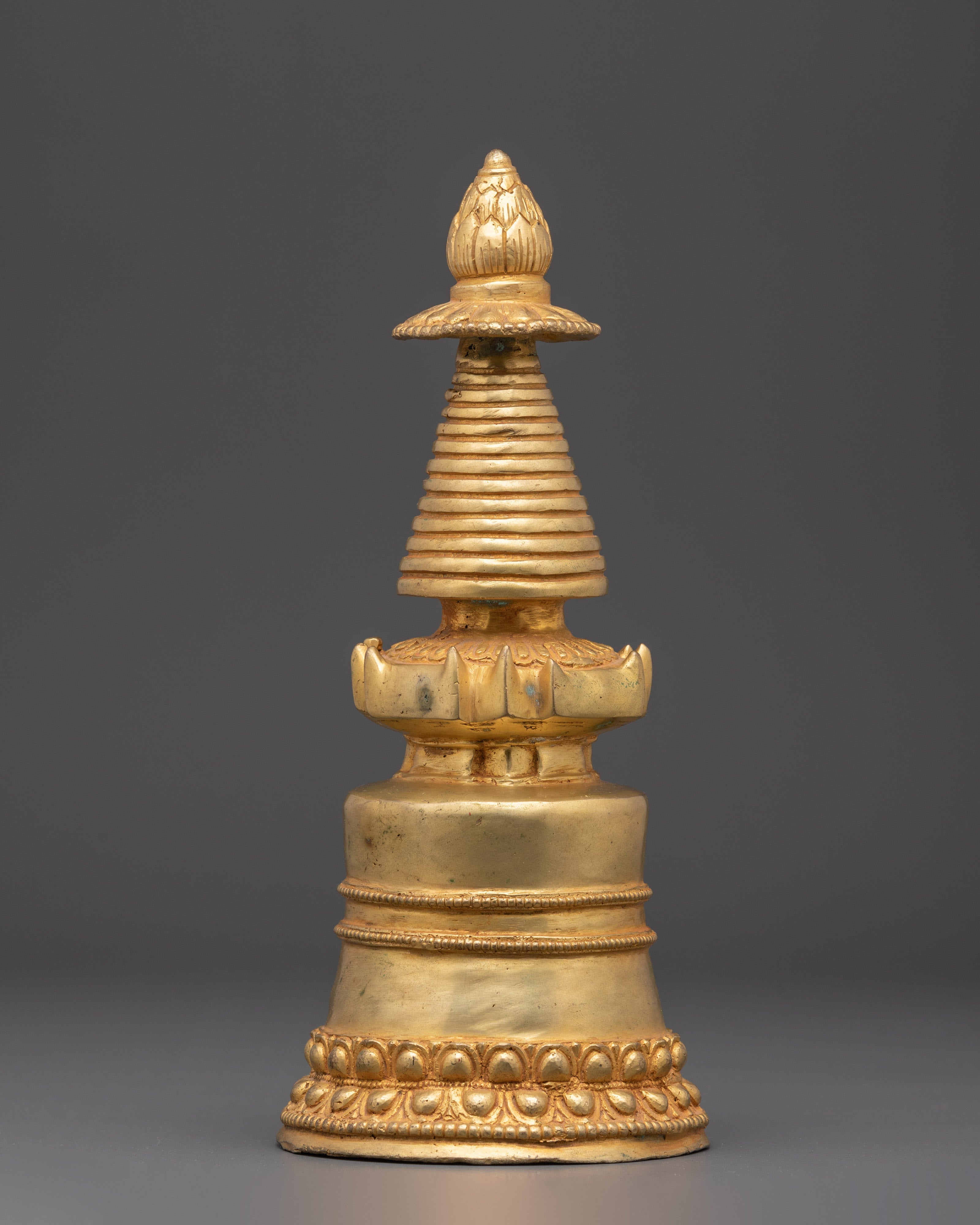Sacred Tibetan Buddhist Stupa | Gold-Plated Copper Spiritual Symbol