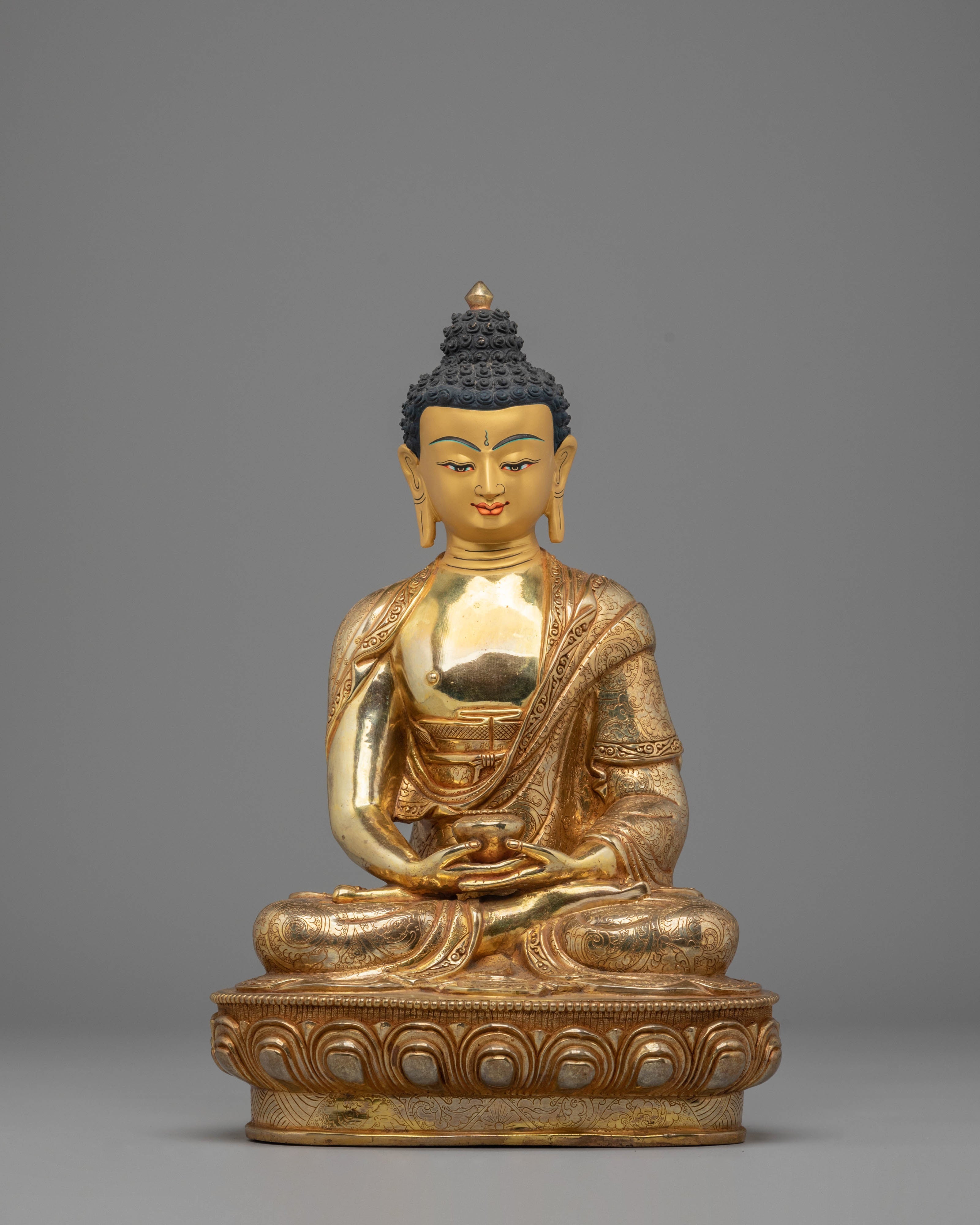 Handcrafted Amitabha Buddha Statue with Copper Body and 24K Gold Gilding
