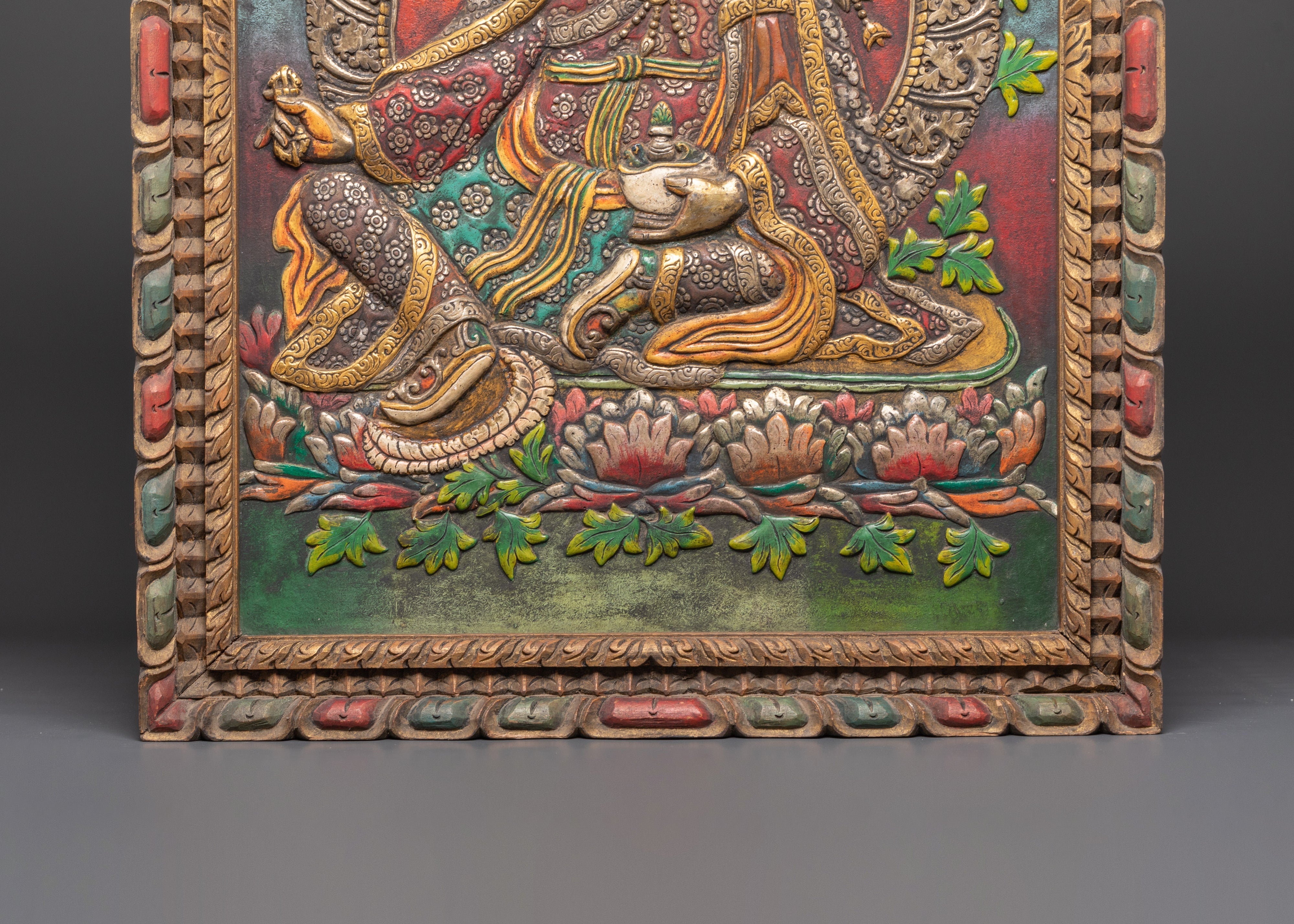Wooden Frame Guru Rinpoche Wall Hanging | Symbol of Blessings and Protection