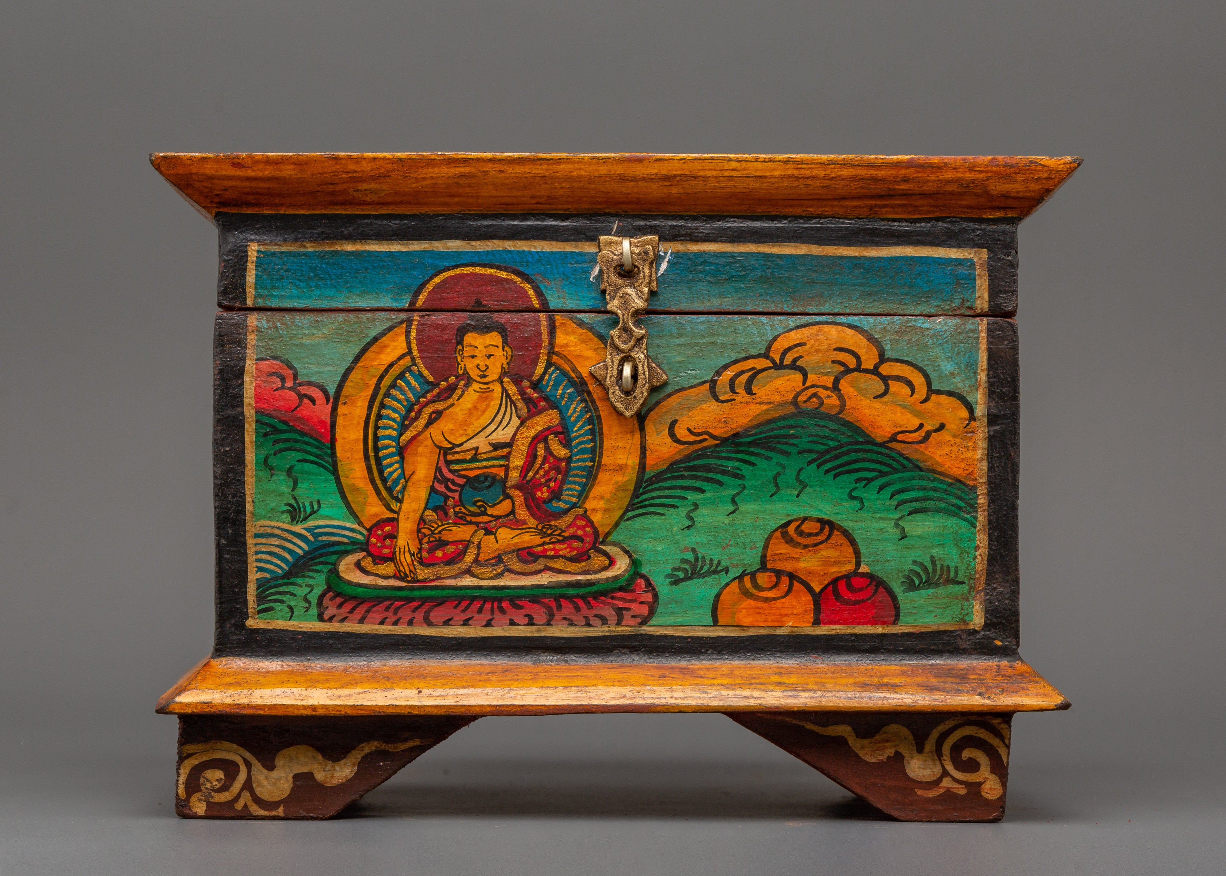 Box with Shakyamuni Buddha Paint | Tibetan Home Decor