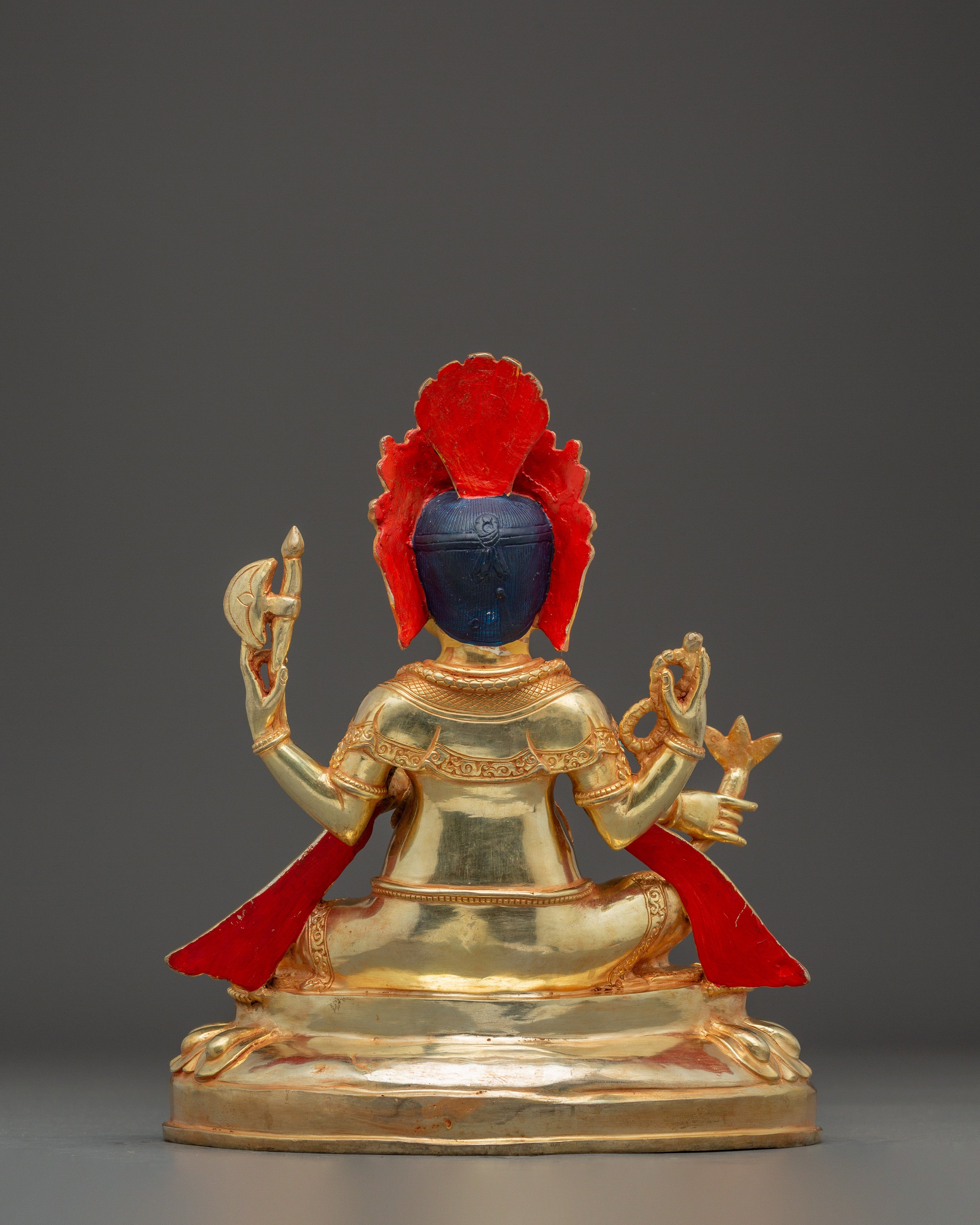 Handmade Gold-Plated Ganesha Sculpture | Copper Body with Coral & Turquoise Stones