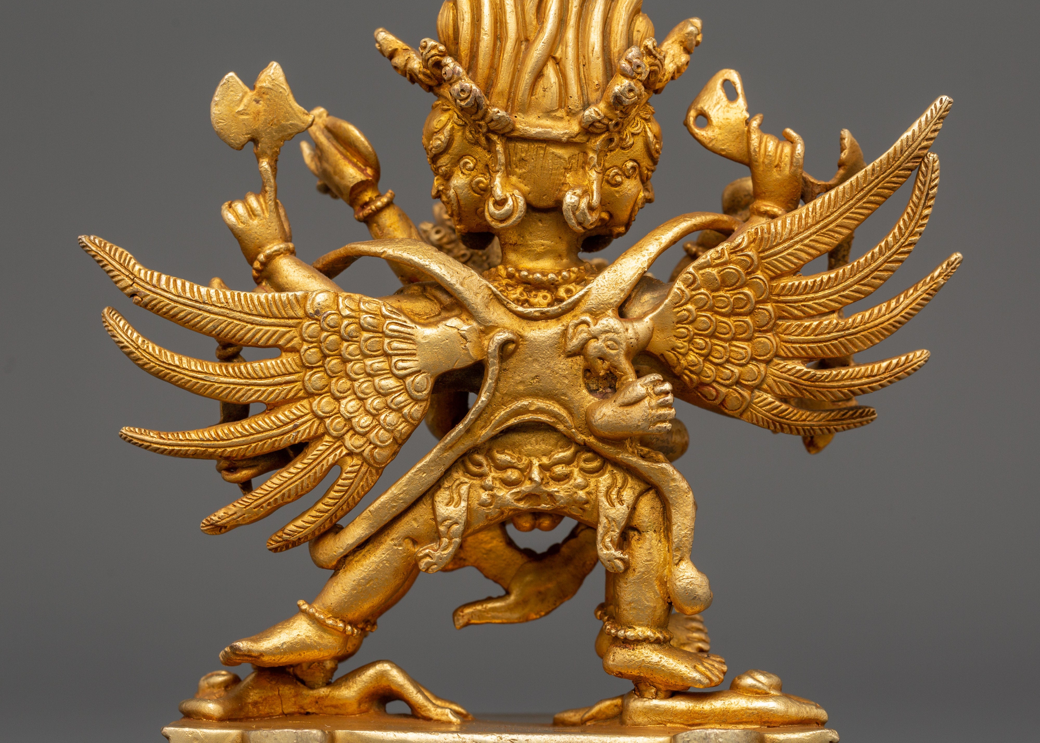 Gold Plated Hayagriva Statue | Copper Tantric Guardian for Protection