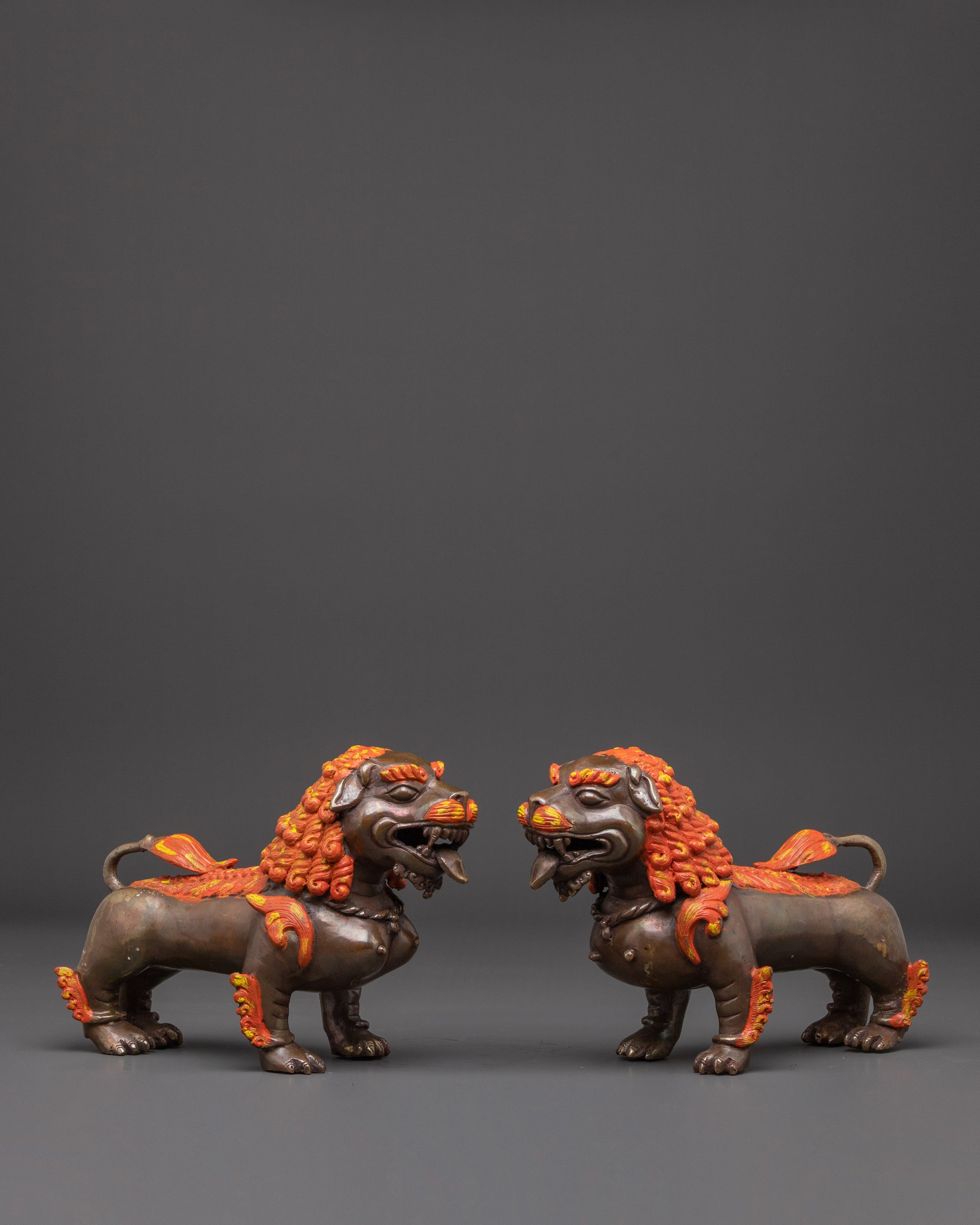 Sacred Oxidized Copper Lion Set | Symbol of Strength and Courage