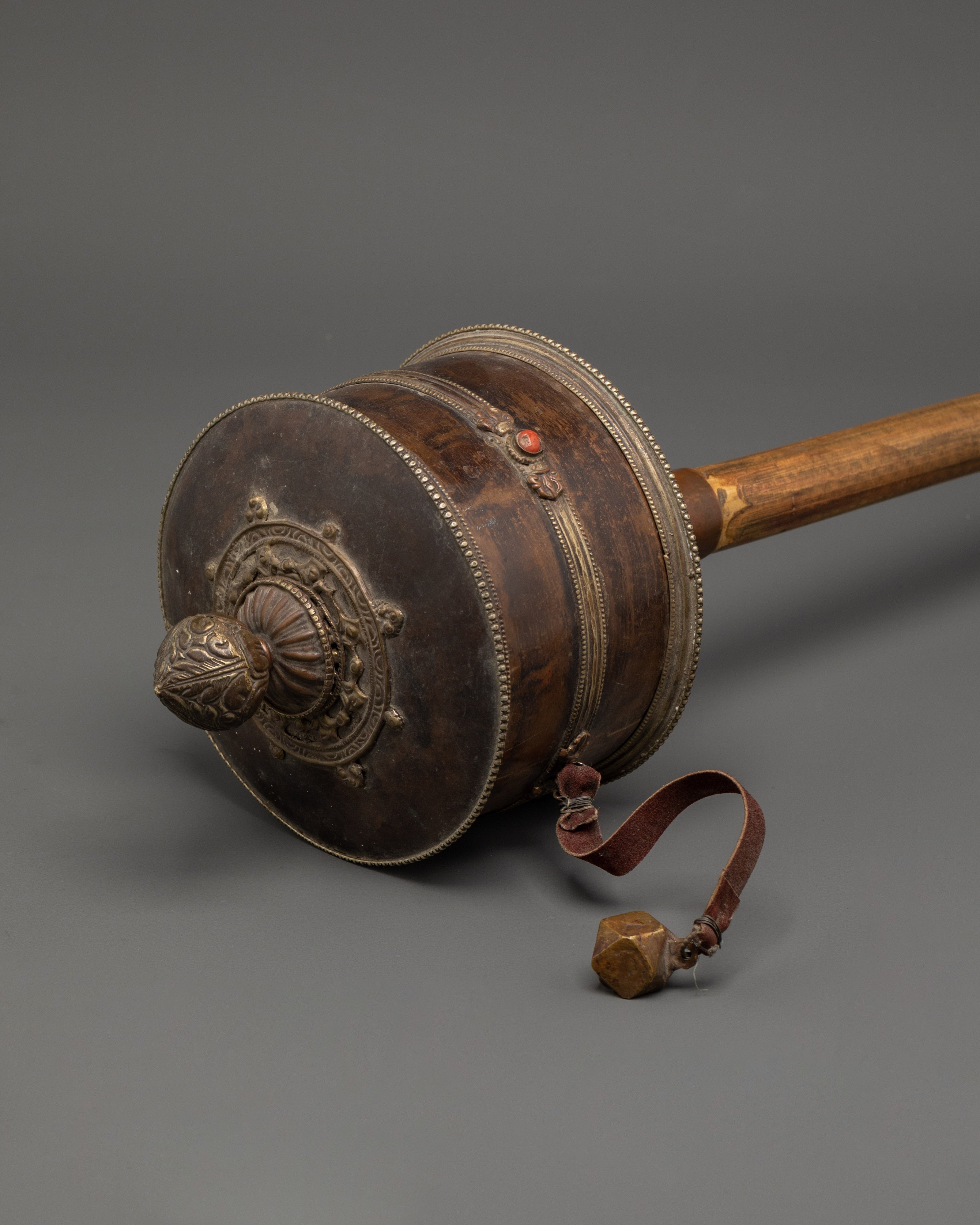 Tibetan Buddhist Oxidized Prayer Wheel | Oxidized Copper & Wooden Mantra Spinner