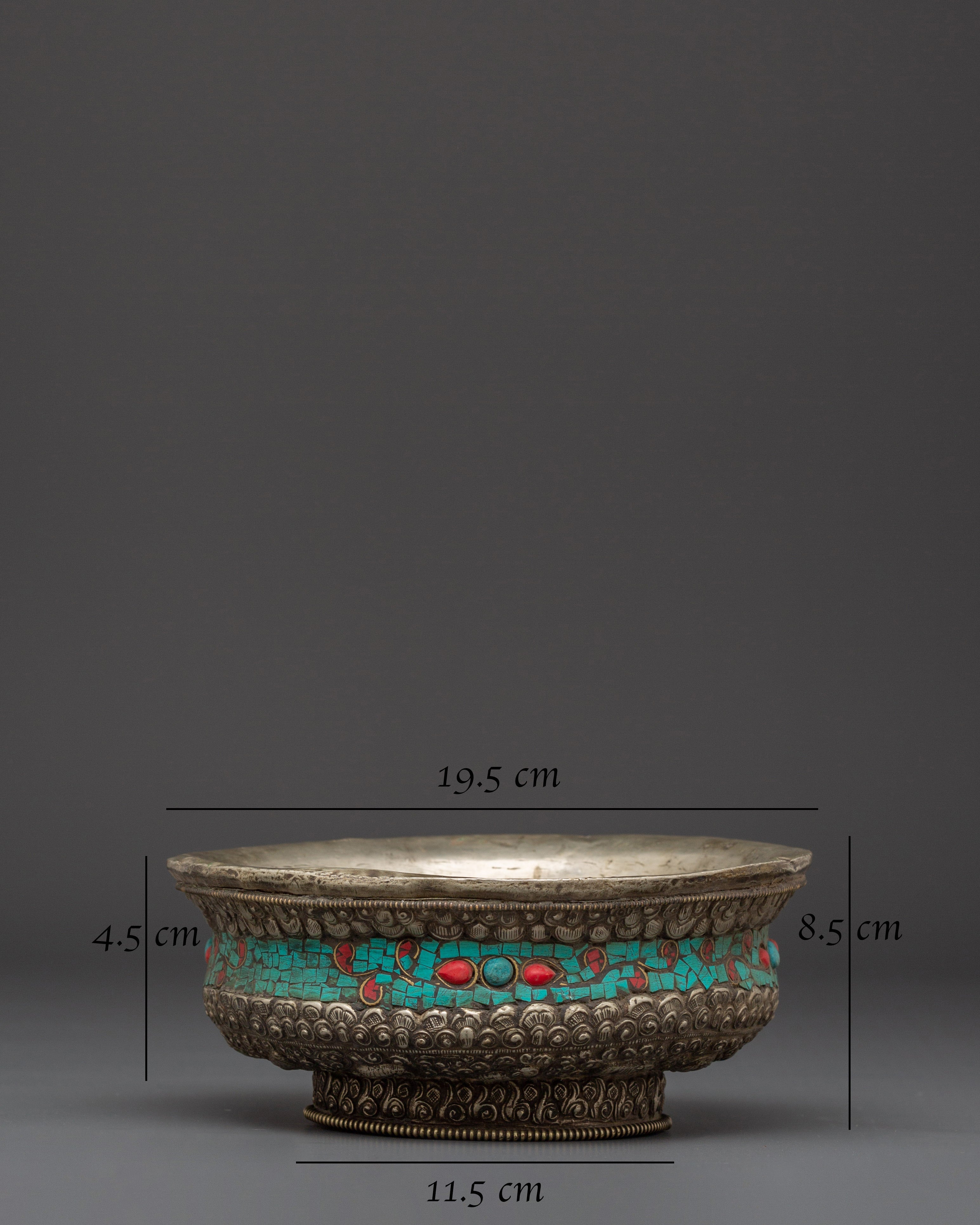 Coral and Turquoise Inlaid Bowl | Shrine Offering Bowl