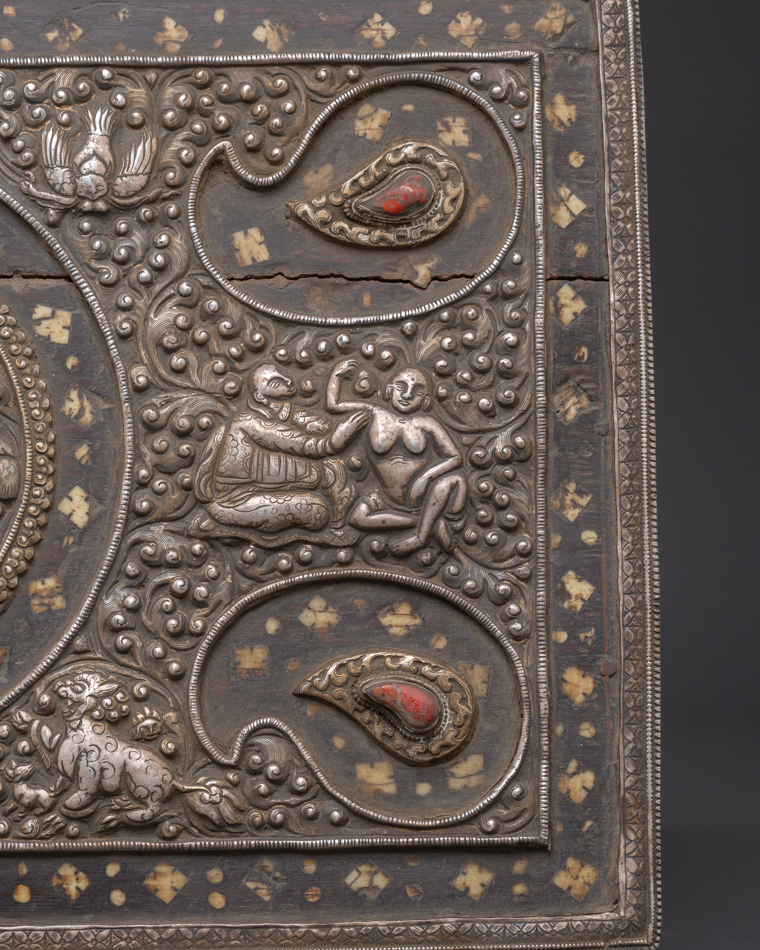 Pure Silver Treasure Box with Coral & Turquoise | Decorative Storage Box