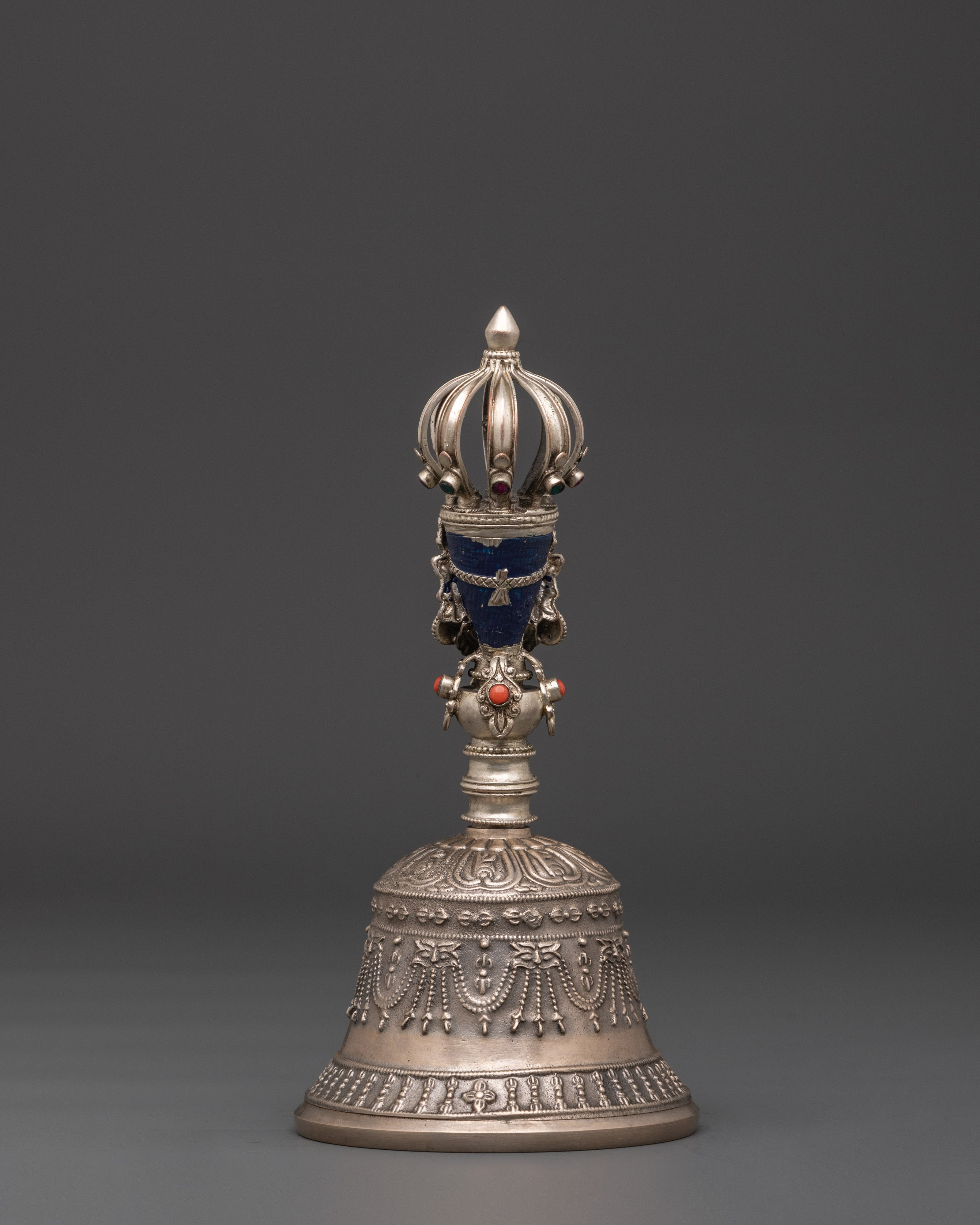 Bronze Bell And Vajra With Silver Handle | Tibetan Ritual Instruments for Spiritual Practice