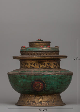 Antique-Style Tibetan Ritual Pot | Copper Body with Brass