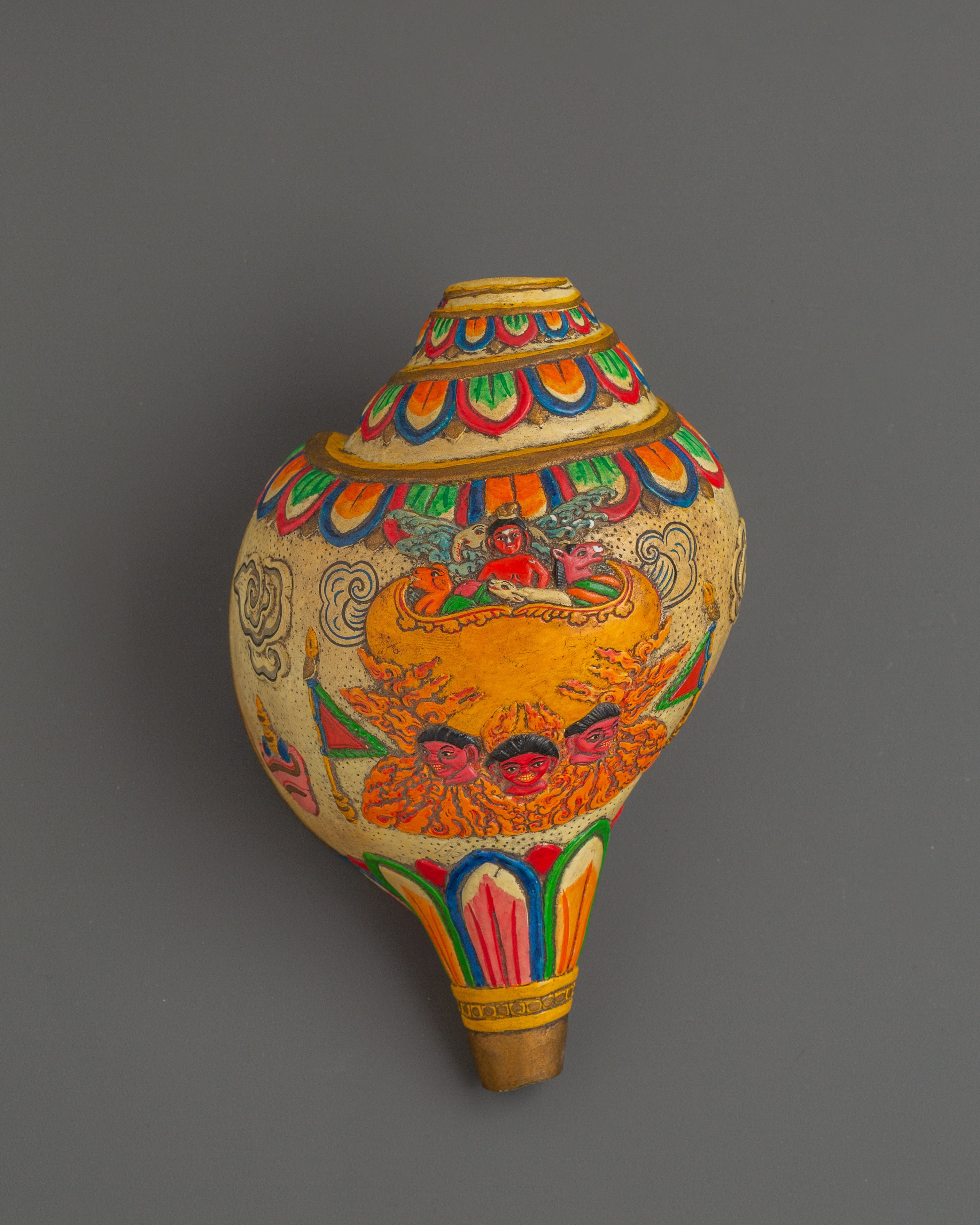 Tibetan Ritual Shankha | Hand-Painted Conch Shell with Acrylic Color