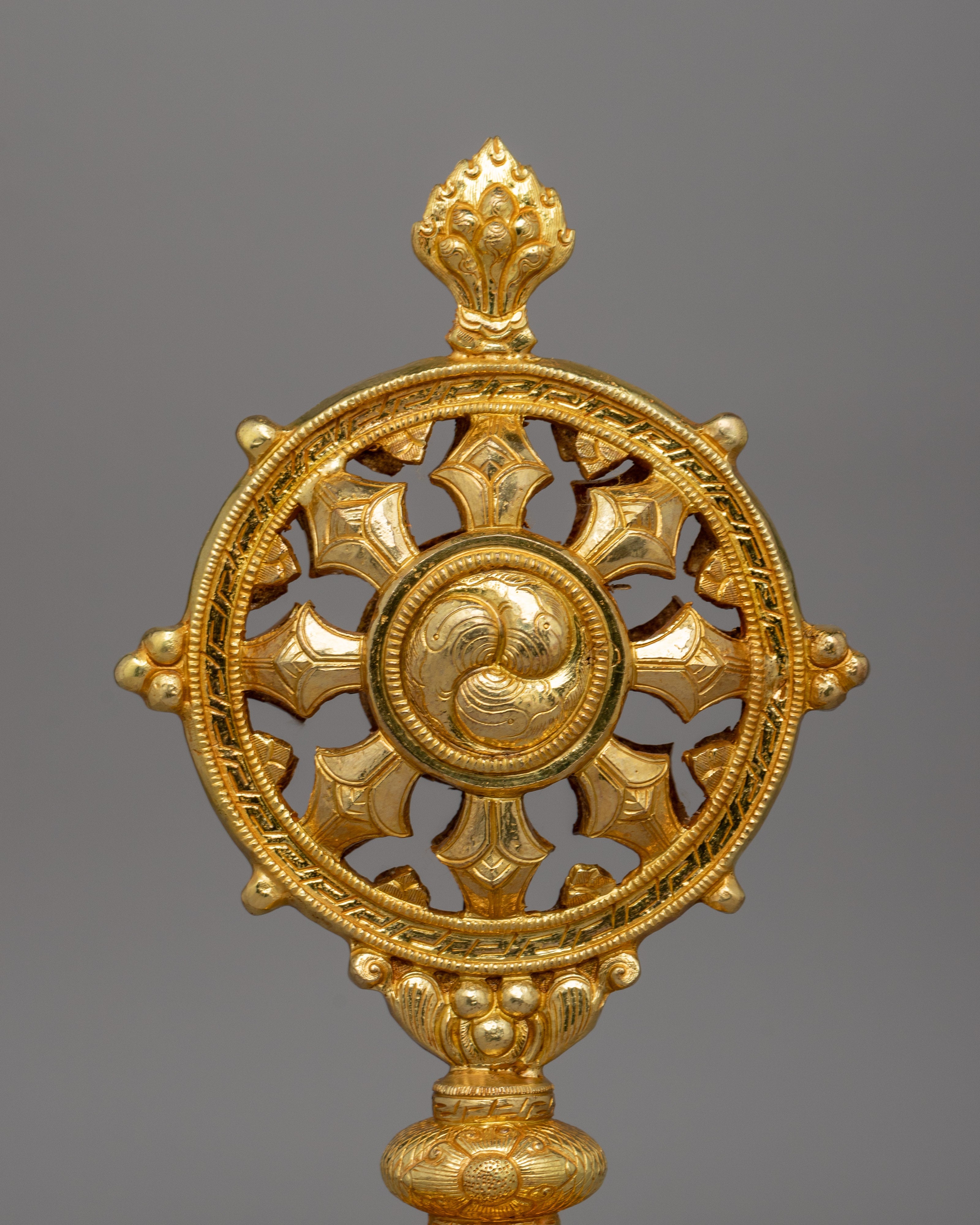 Dharma Wheel and Couple Deer Set | Plated Buddhist Shrine Decor