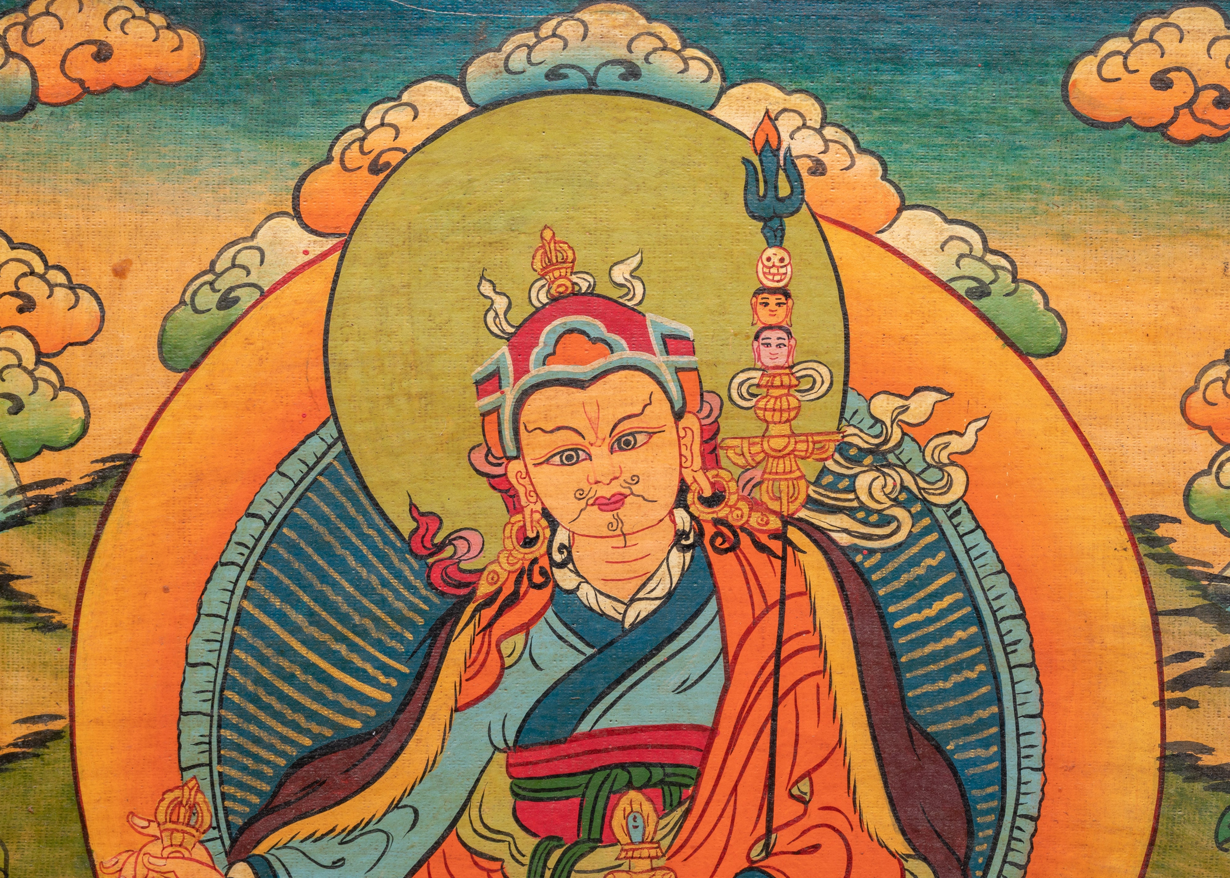 Handcrafted Guru Rinpoche Wall Art | Tibetan Spiritual Home Decor Painting