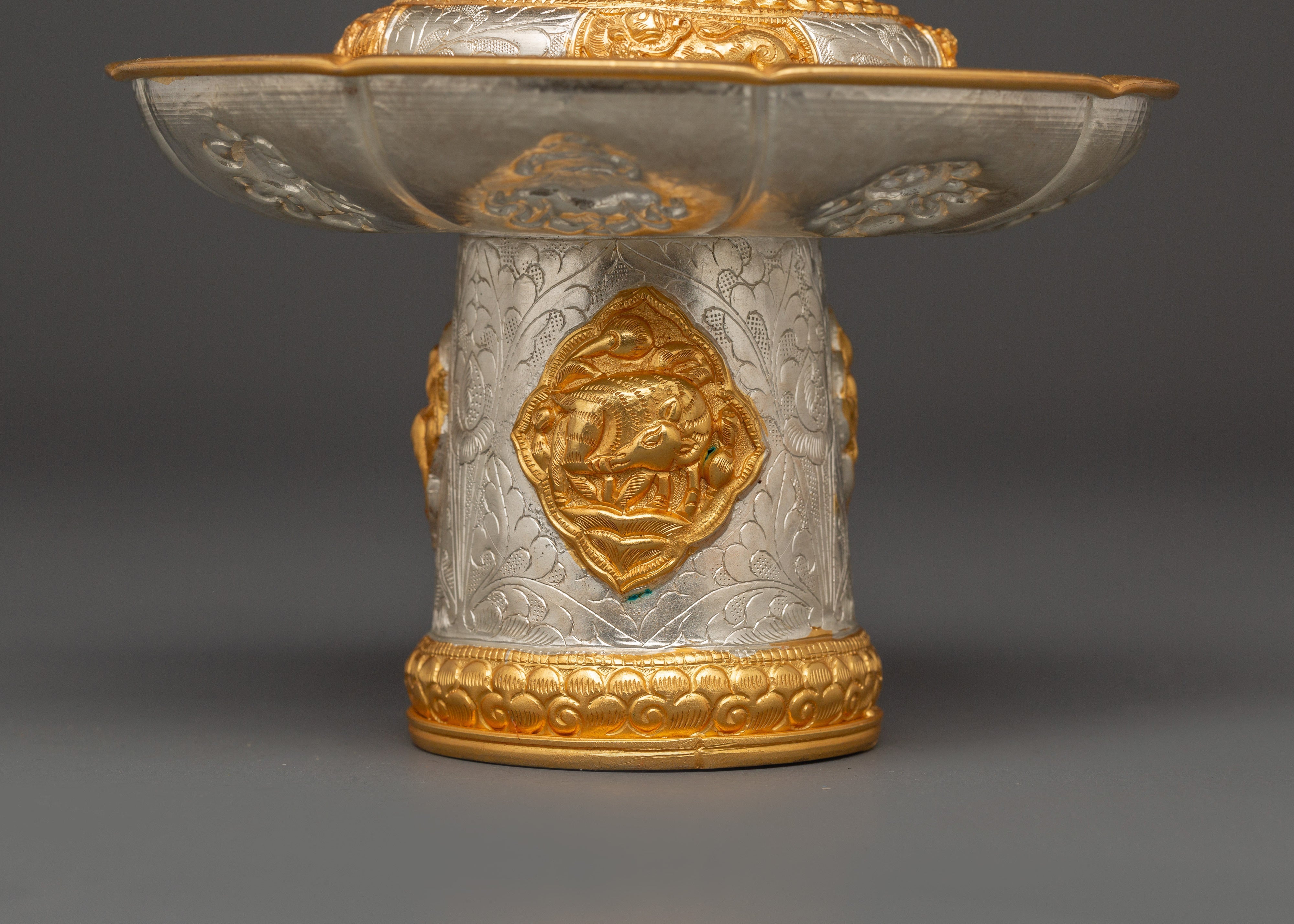 Tibetan Style Tea Cup Cover | Gold & Silver Plated Decorative Tea Cup Cover