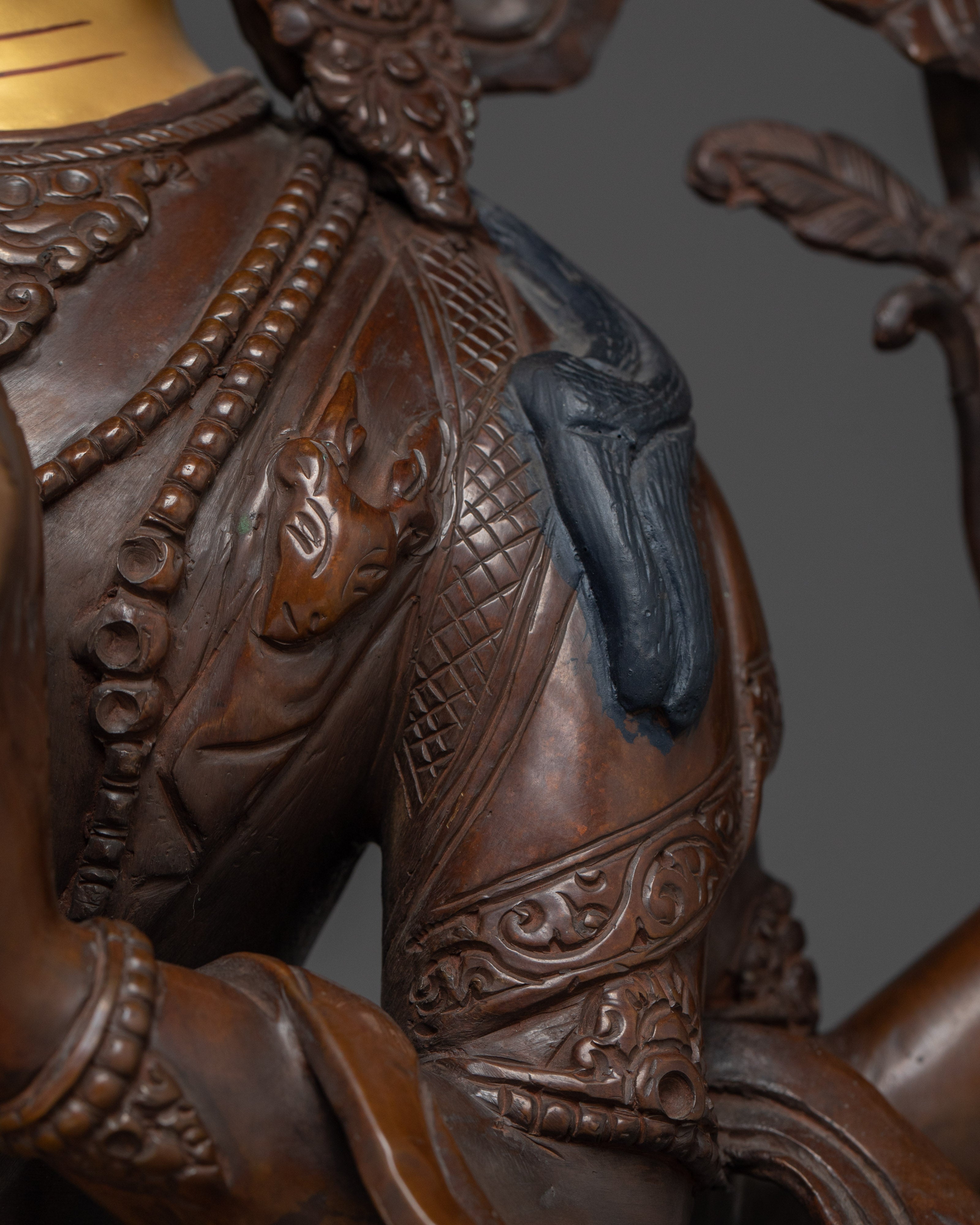 Chenrezig Statue in Oxidized Copper | Majestic Nepalese Buddhist Altar Piece