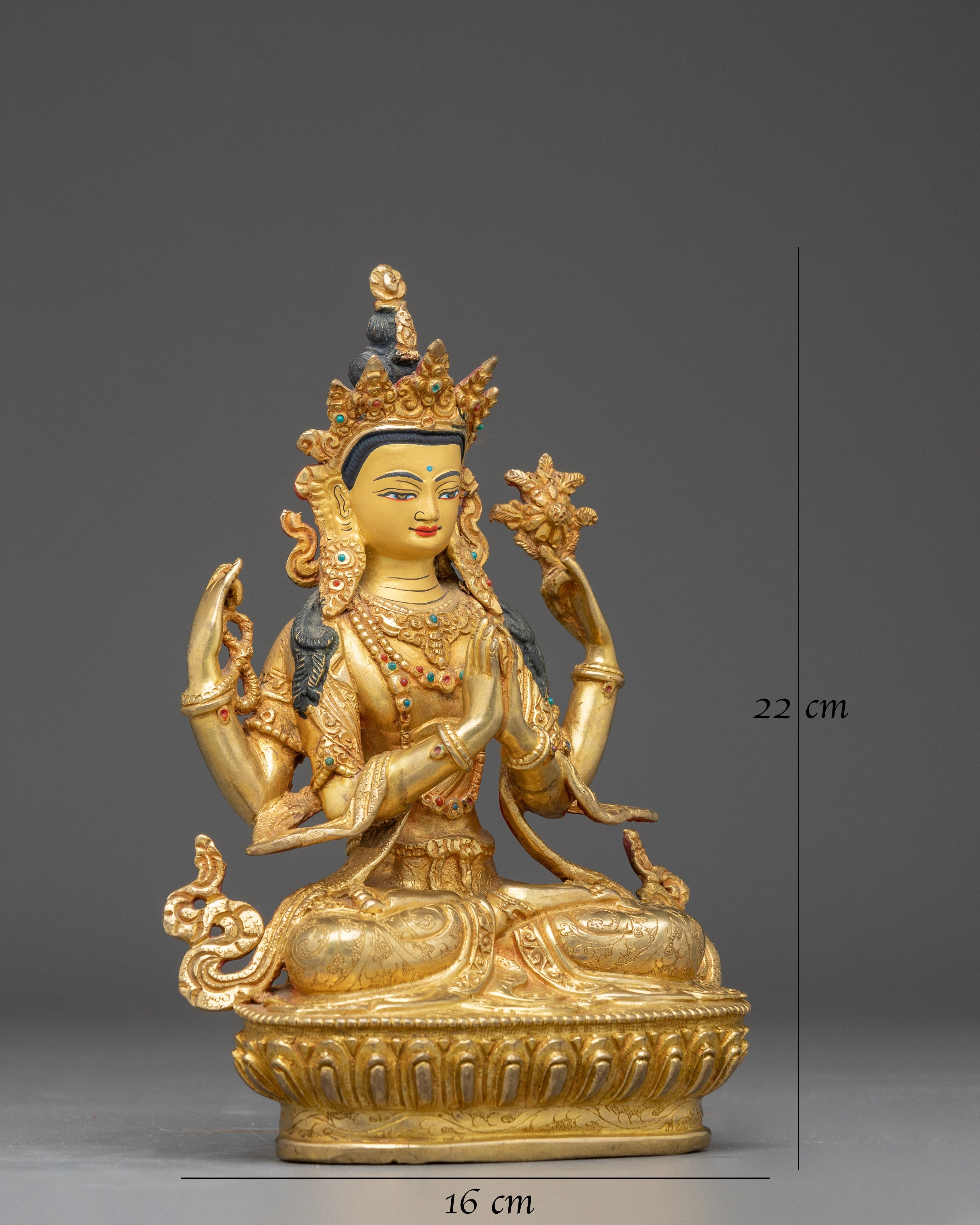 Copper Chenrezig Statue: Lord of Compassion