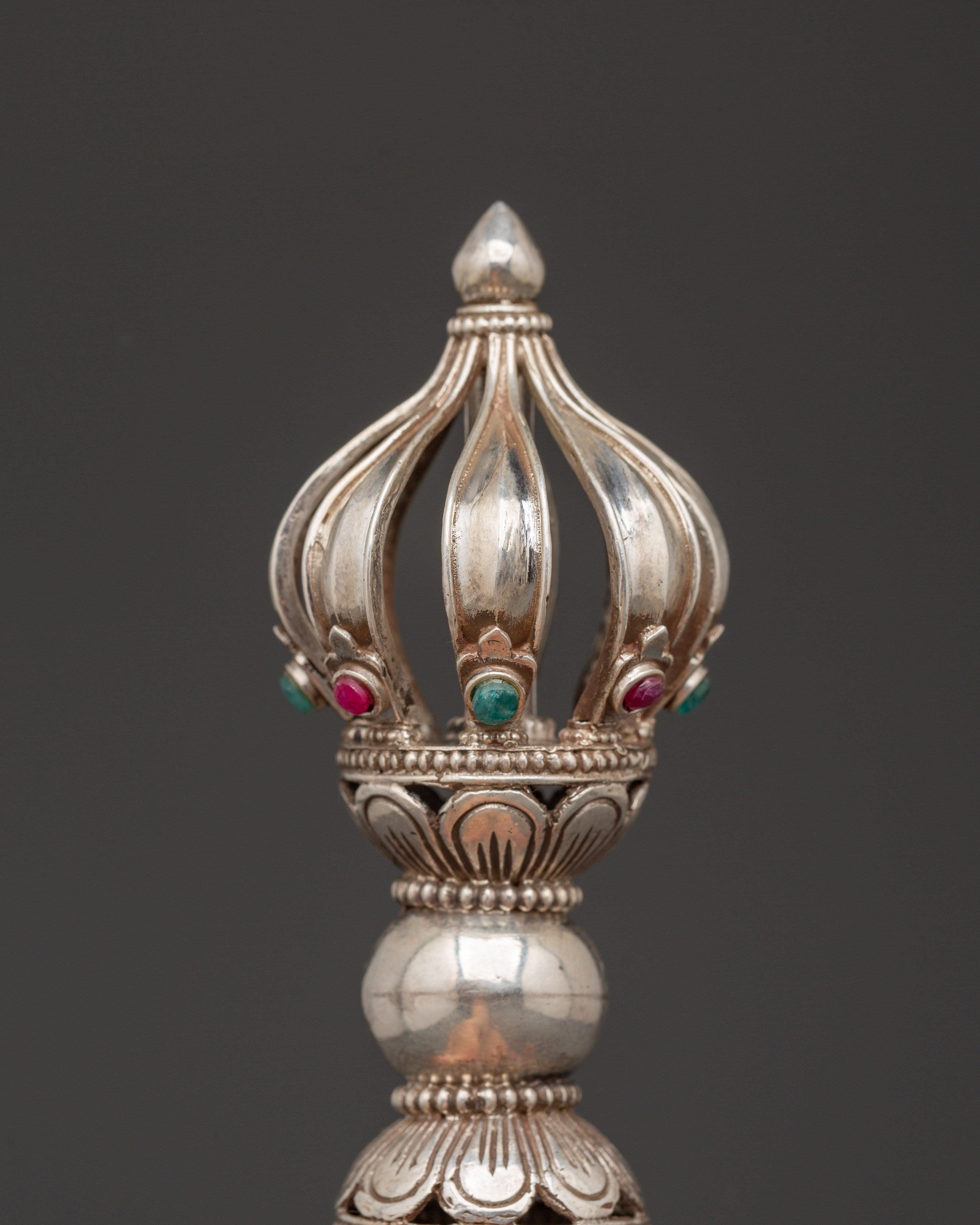 Wrathful Deity Engraved Bell and Vajra Set for Tibetan Rituals