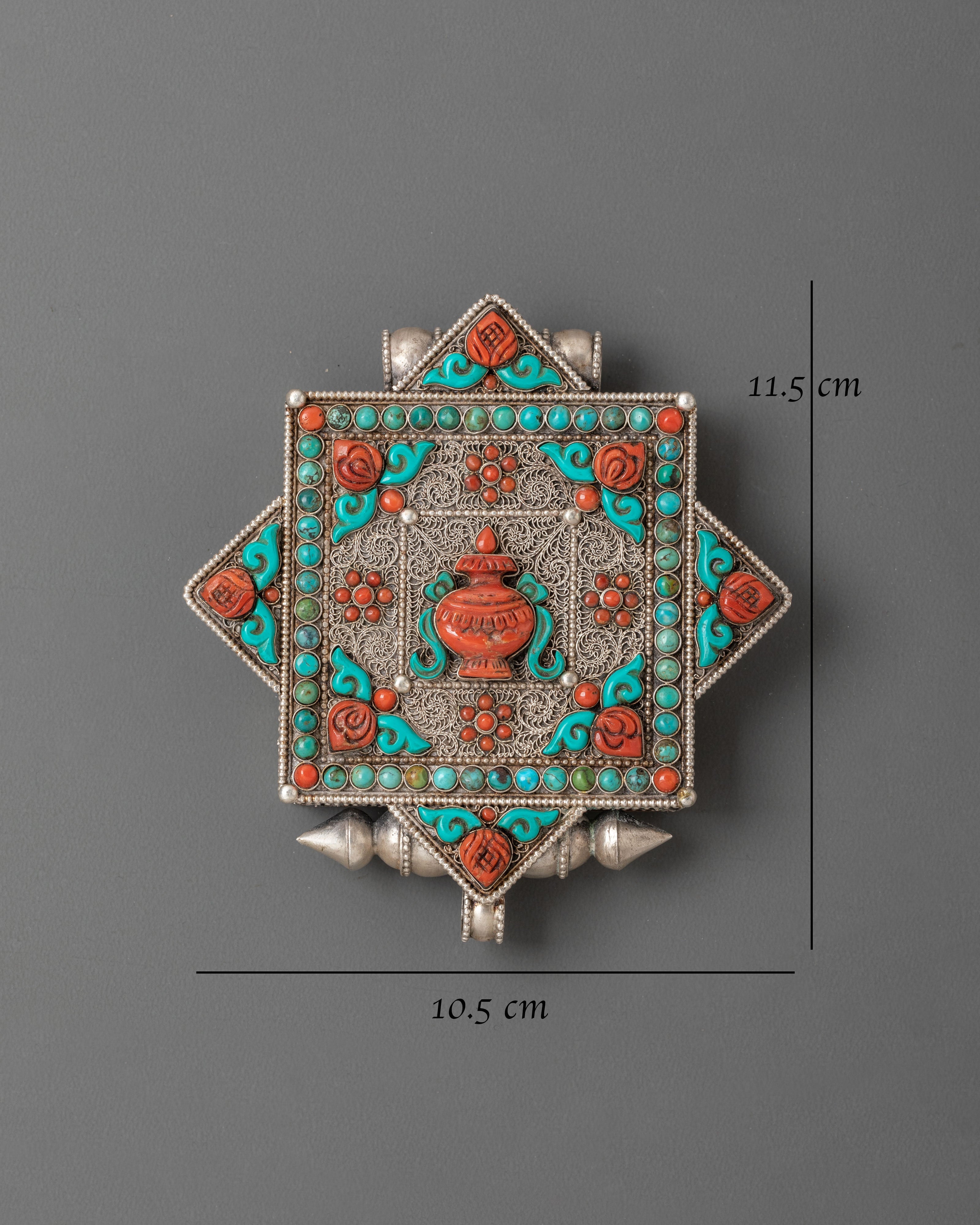 Handcrafted Ghau Box Locket with Vase Motif | Tibetan Prayer Amulet