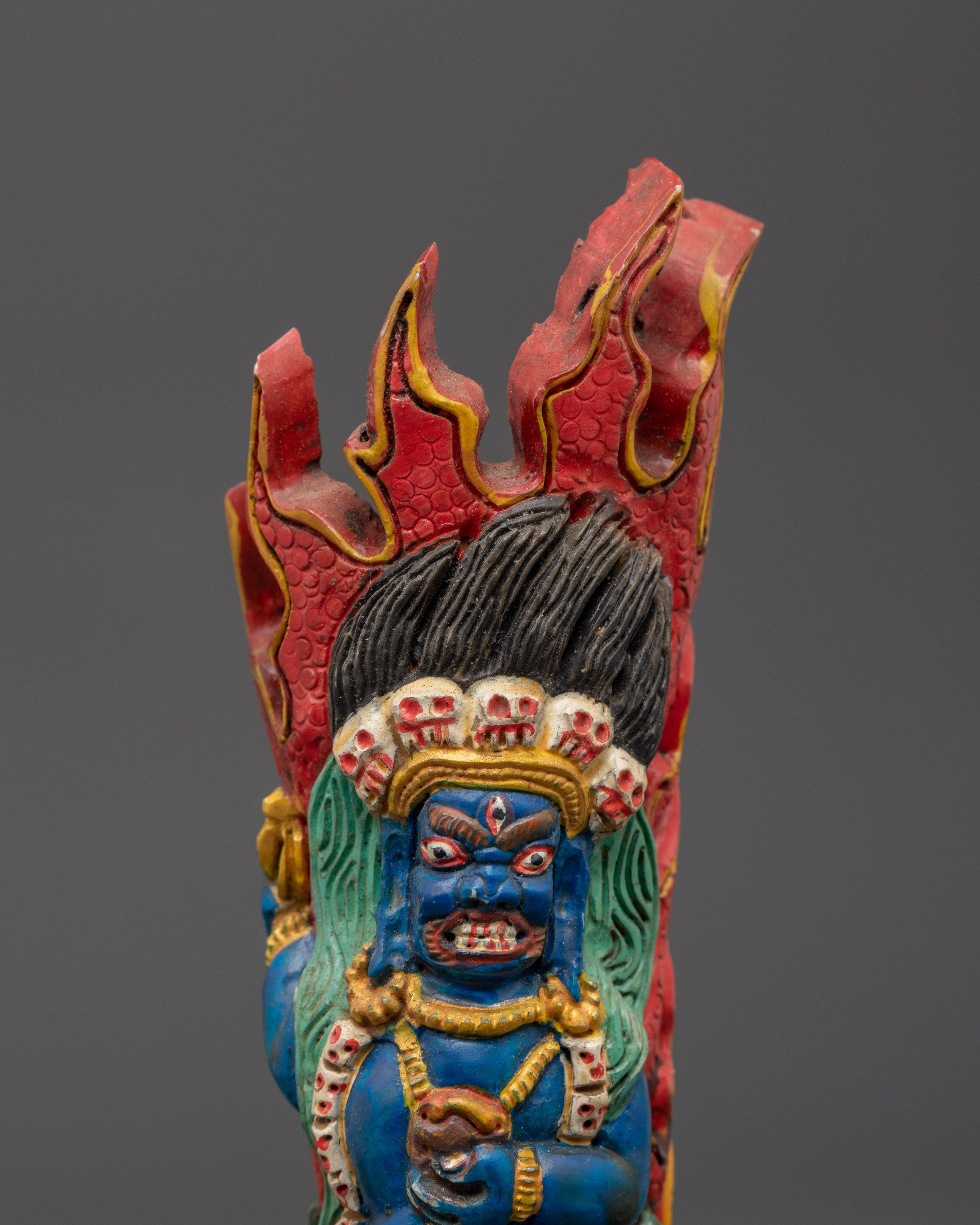 Mahakala Bone Craving with Acrylic Painting | Tibetan Buddhist Protector Deity Art