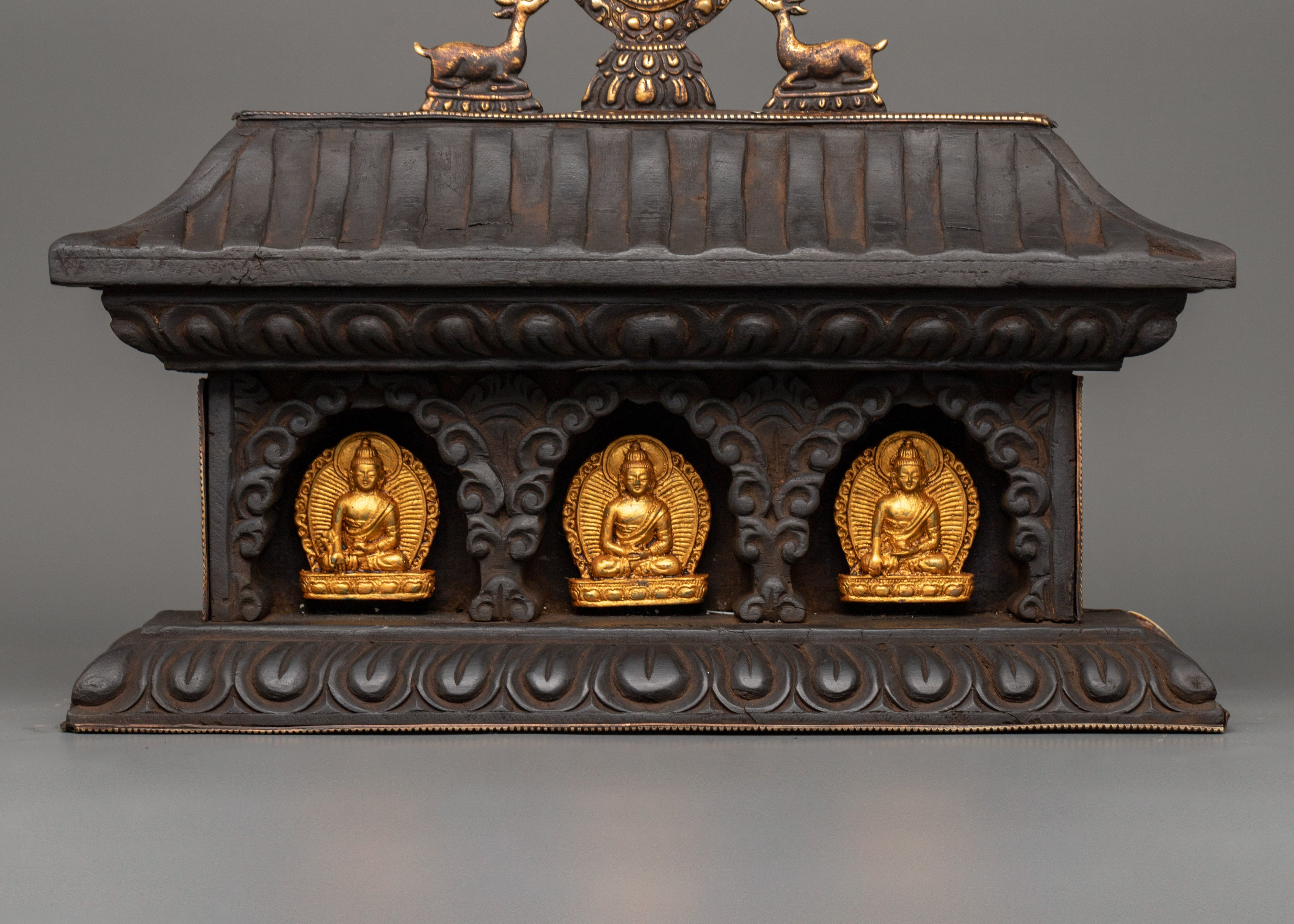 Buddha Set with Wooden Altar Box | Gold-Plated Buddha Figurines for Altar Decor