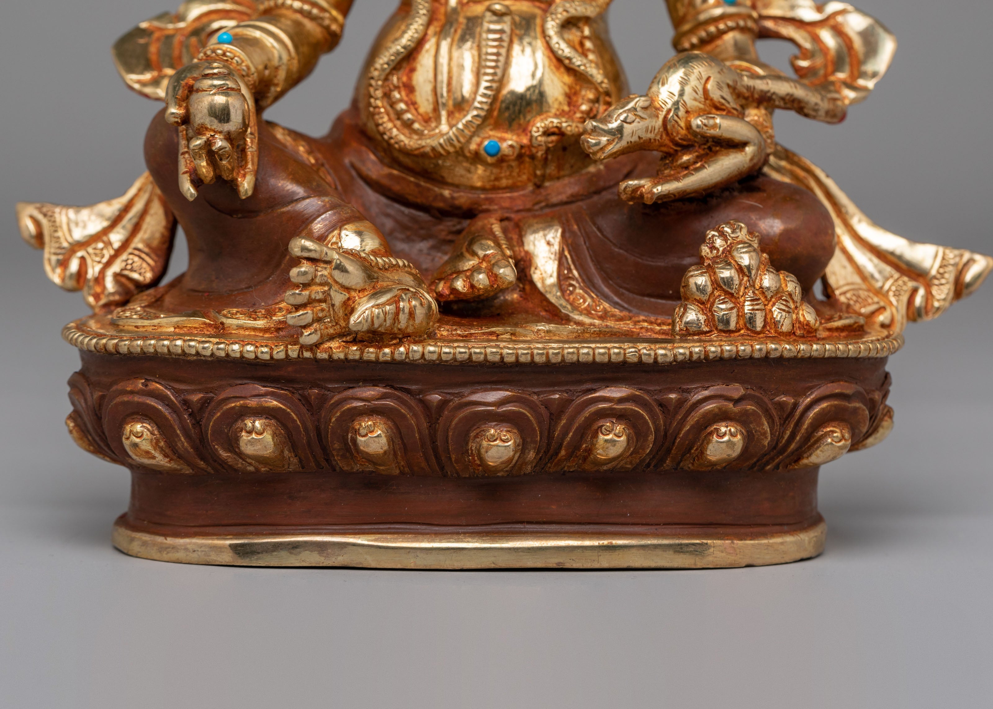 Handcrafted Dzambhala Altar Sculpture | 24K Gold Plated Tibetan Wealth Deity Statue