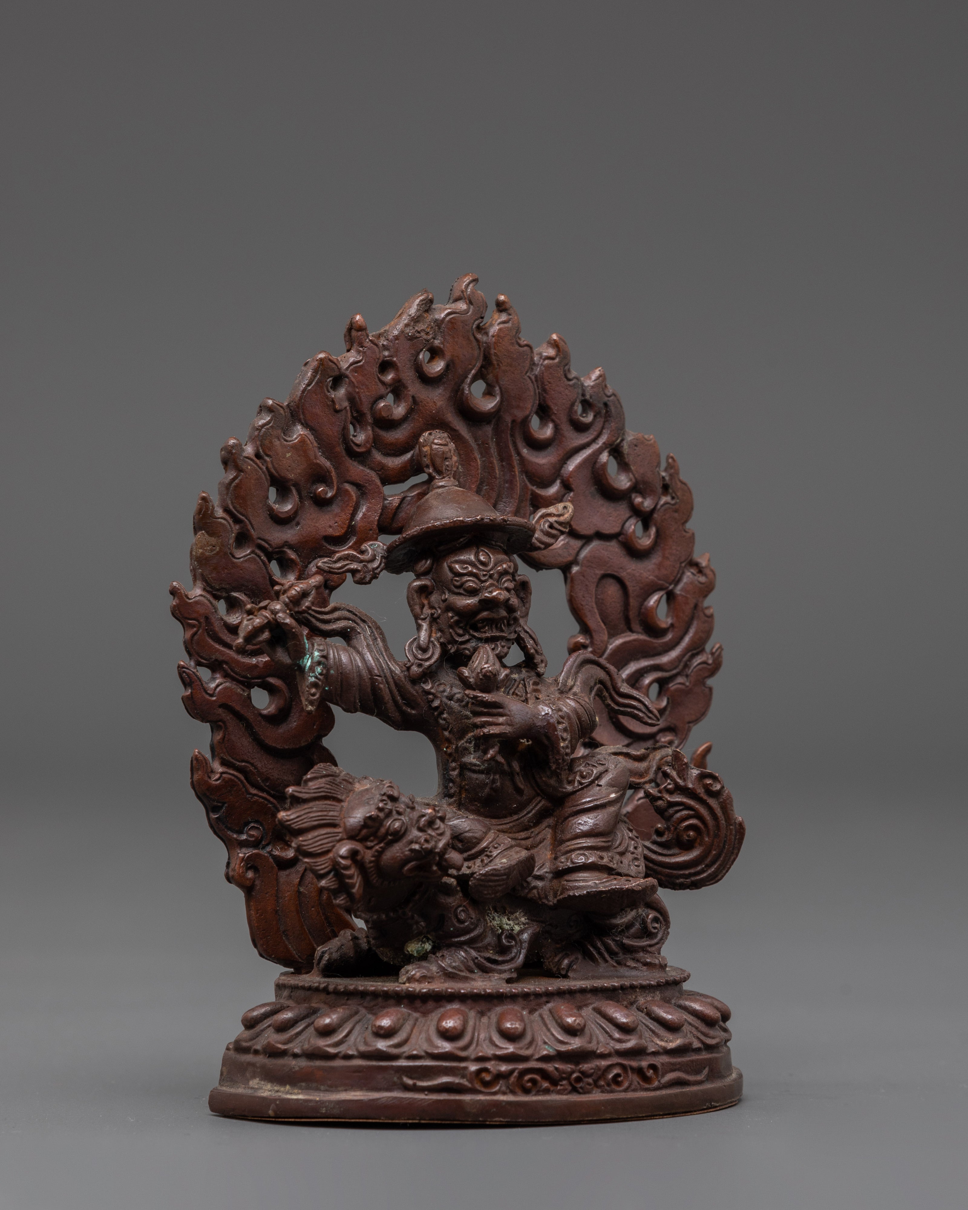 Protector Deity Dorje Legpa Statue | Tibetan Oxidized Copper Ritual Sculpture