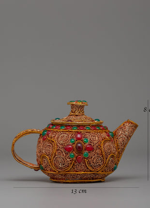 Tibetan Gold-Plated Teapot | Buddhist altar decor