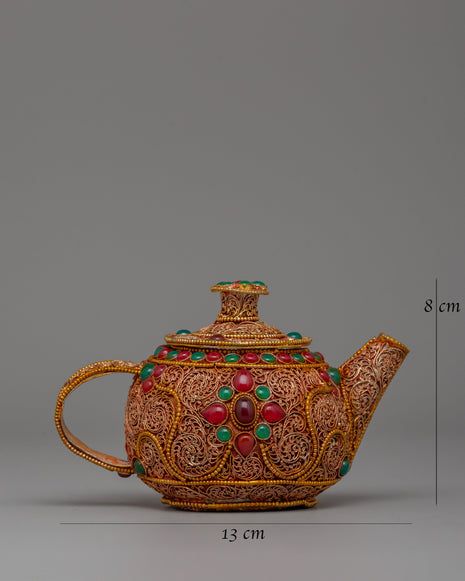 Tibetan Gold-Plated Teapot | Buddhist altar decor