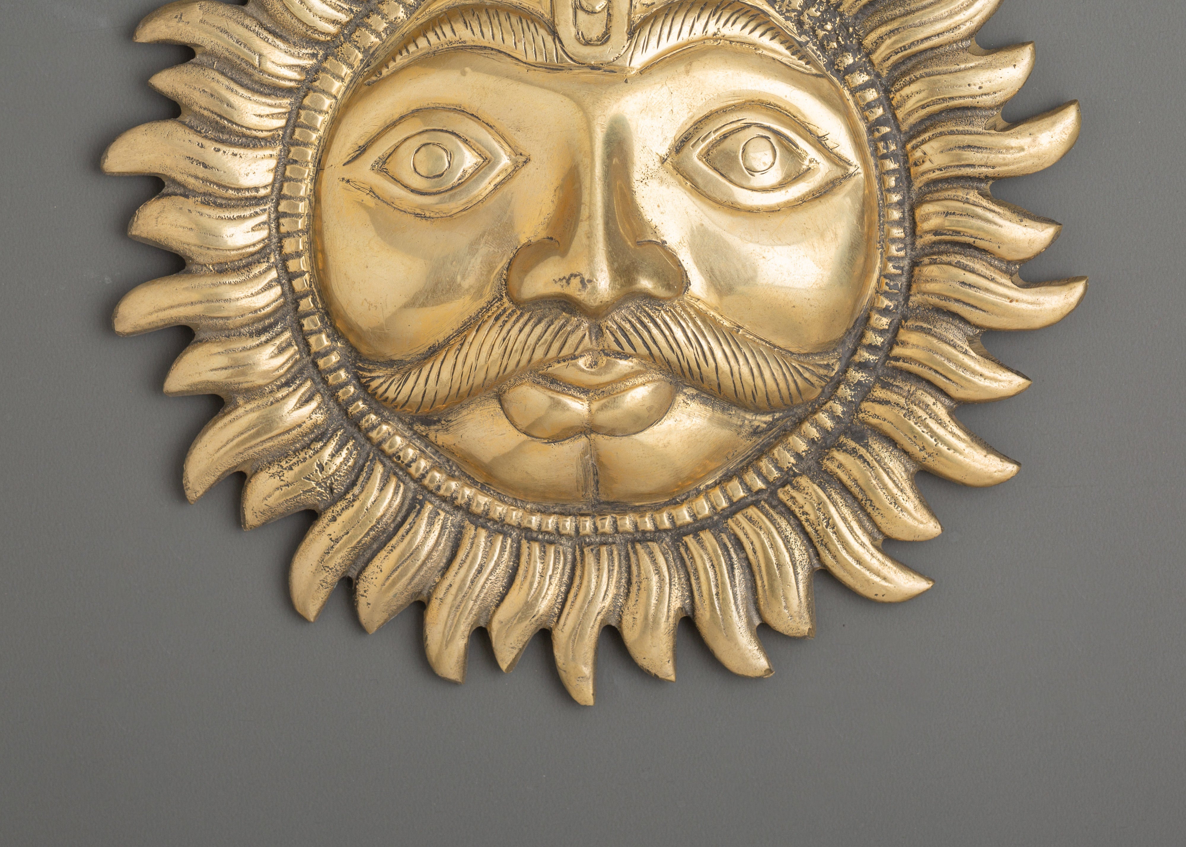 Brass Sun Wall Hanging | Handcrafted Sun Face Decor
