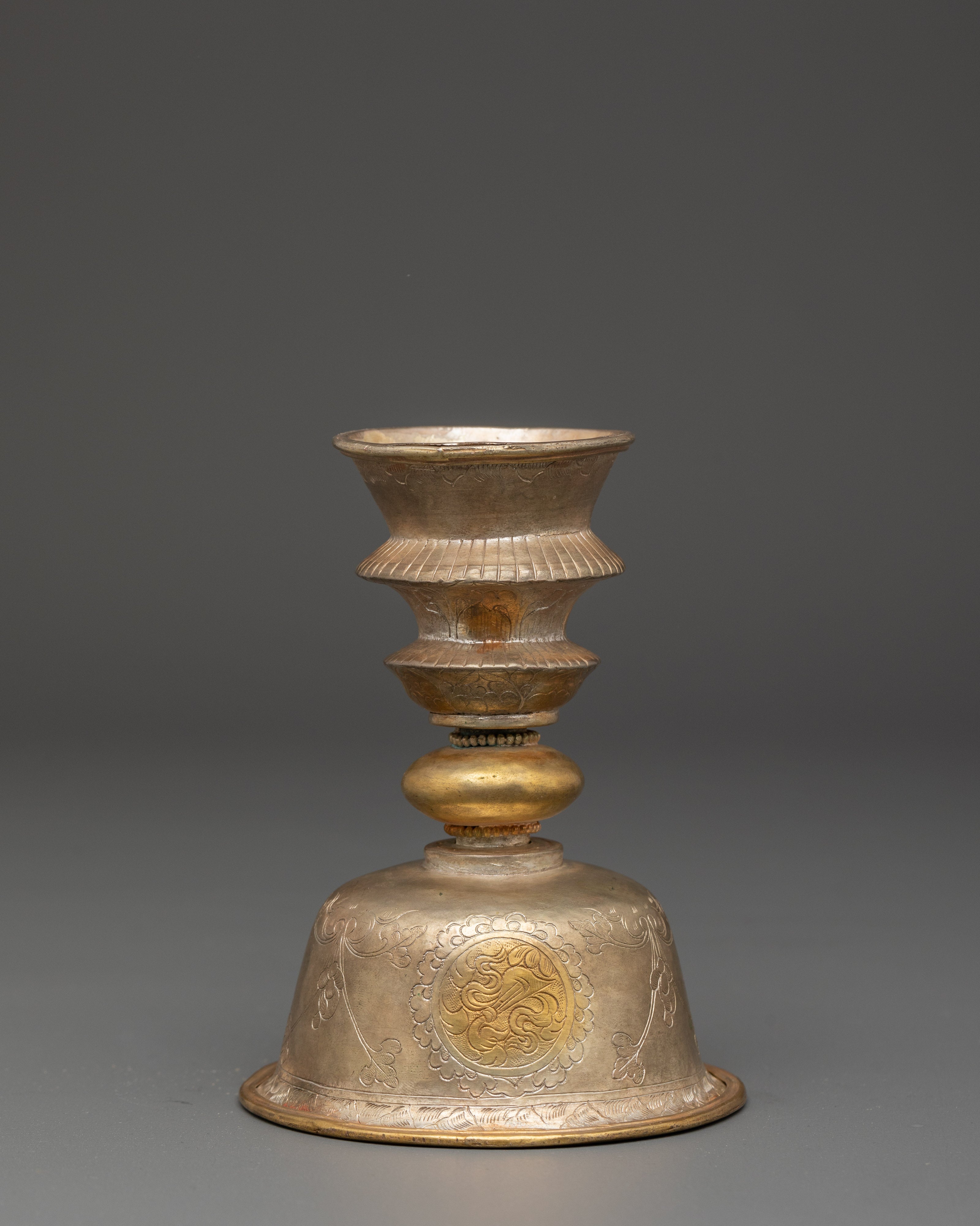 Traditional Ghee Butter Lamp | Silver and Gold Plated Butter Lamp for Altar