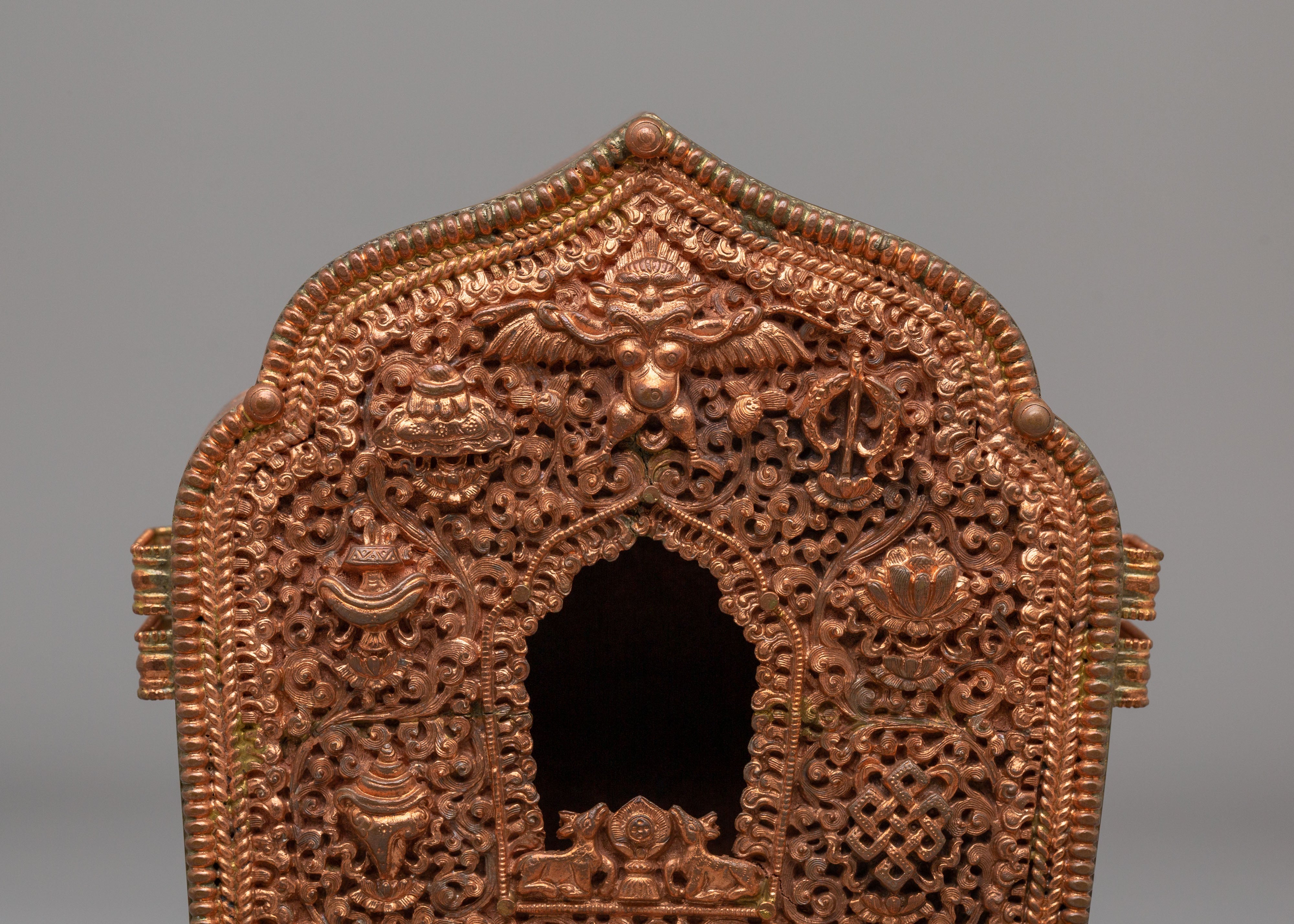 Handcrafted Himalayan Ghau Box | Copper Buddhist Ritual Shrine