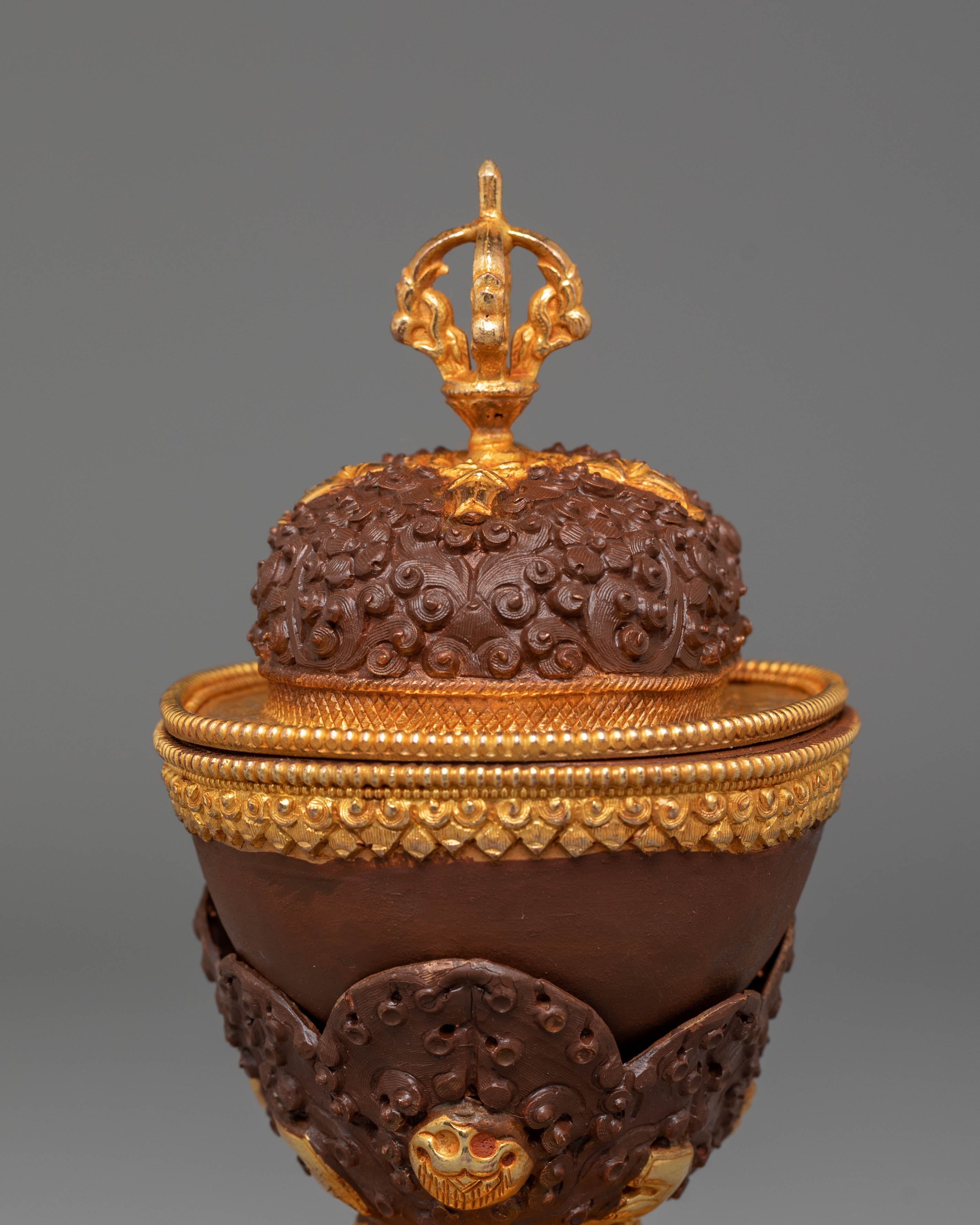 Handmade Tibetan Kapala for Rituals | Gold Plated Copper Body