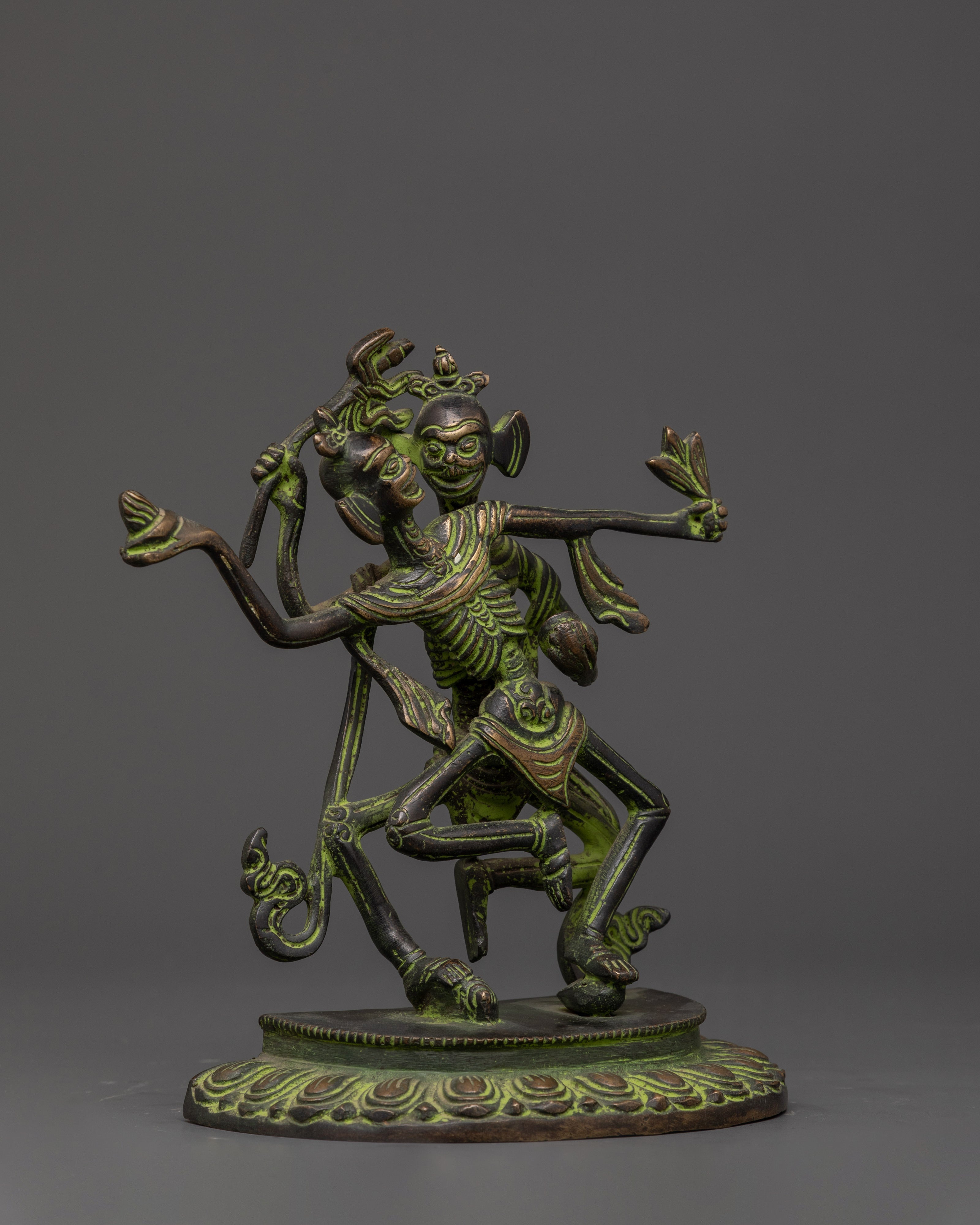 Oxidized Brass Chitipati Statue | Dancing Skeleton Deities of Impermanence