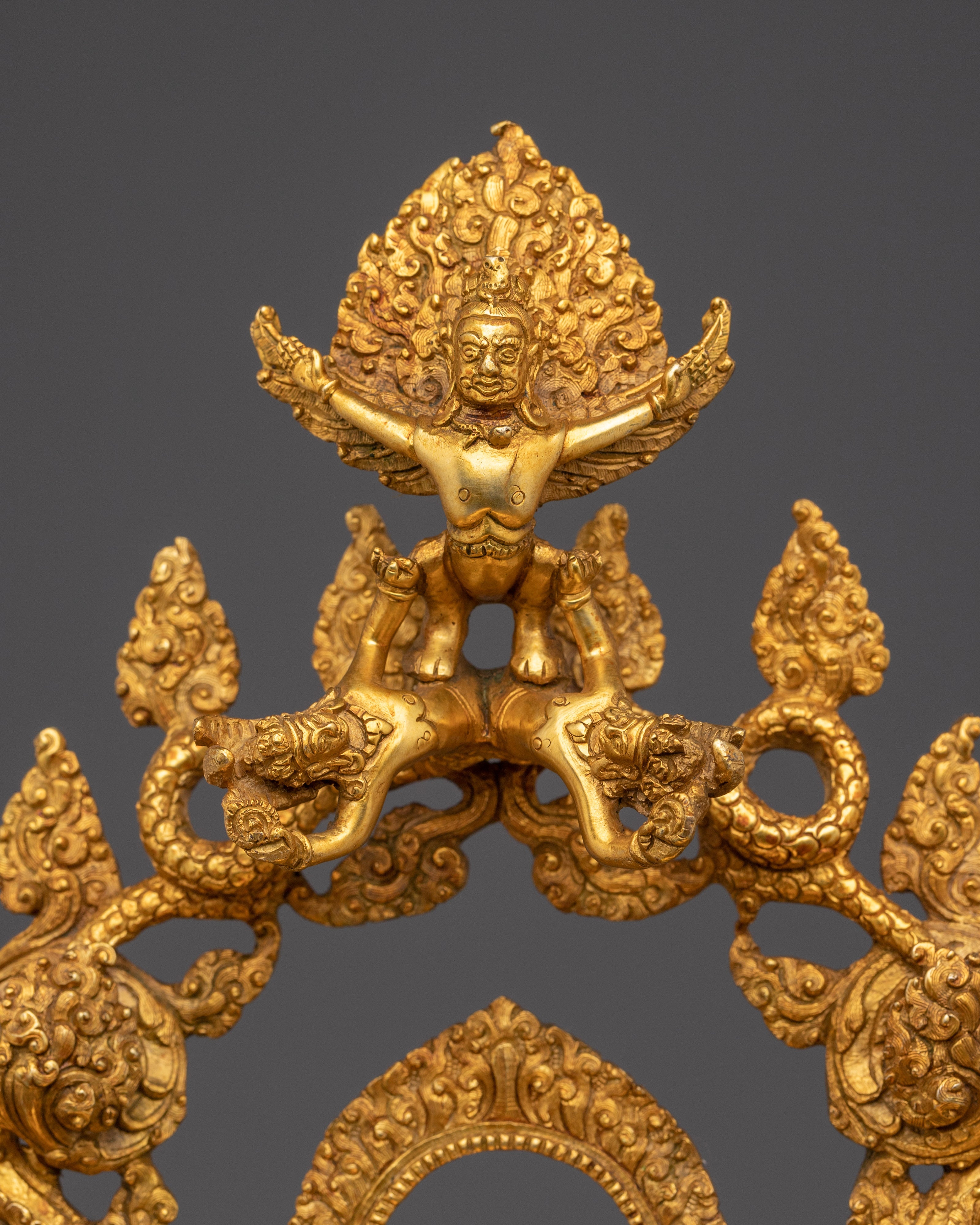 Gold-Plated, Copper Throne with Garuda | Sacred Ritual Throne for Shrine and Altar