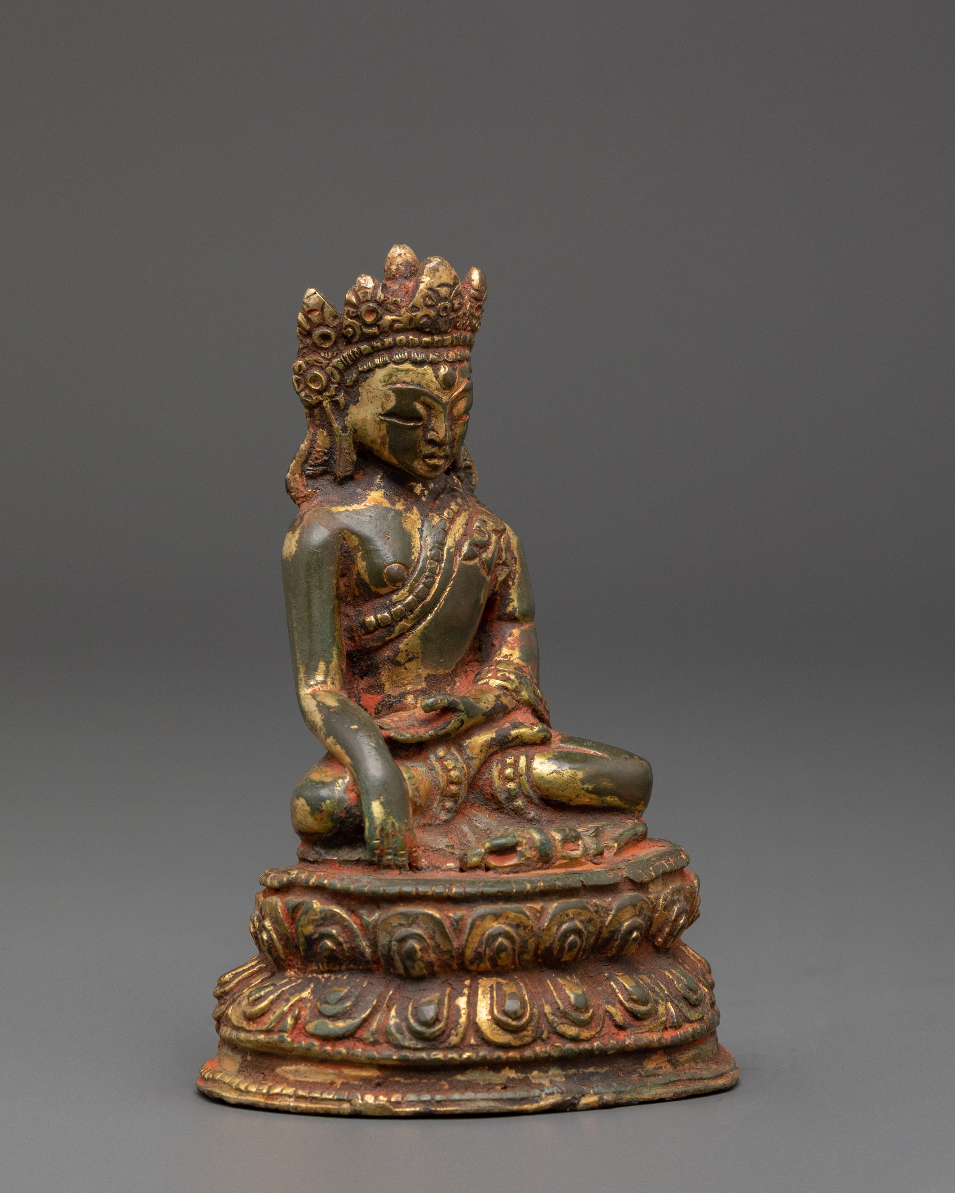 Handmade Gold Inlaid Crown Shakyamuni Buddha Statue | Sacred Buddha Figurine