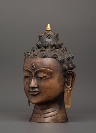 Sacred Buddha Head Sculpture | Handcrafted Oxidized Copper Buddha Head