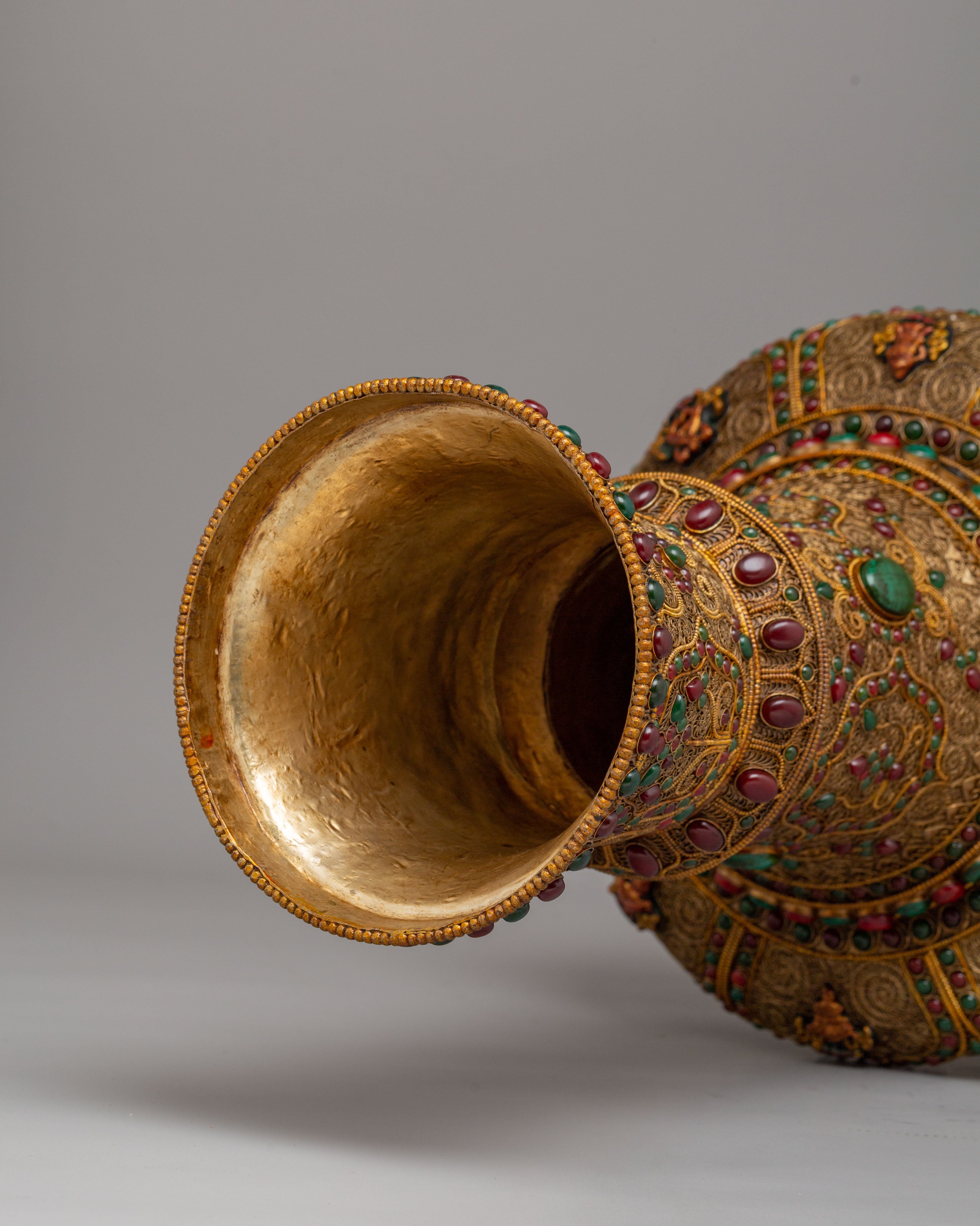 Traditional Flower Vase | Copper Gemstone Buddhist Altar Decor