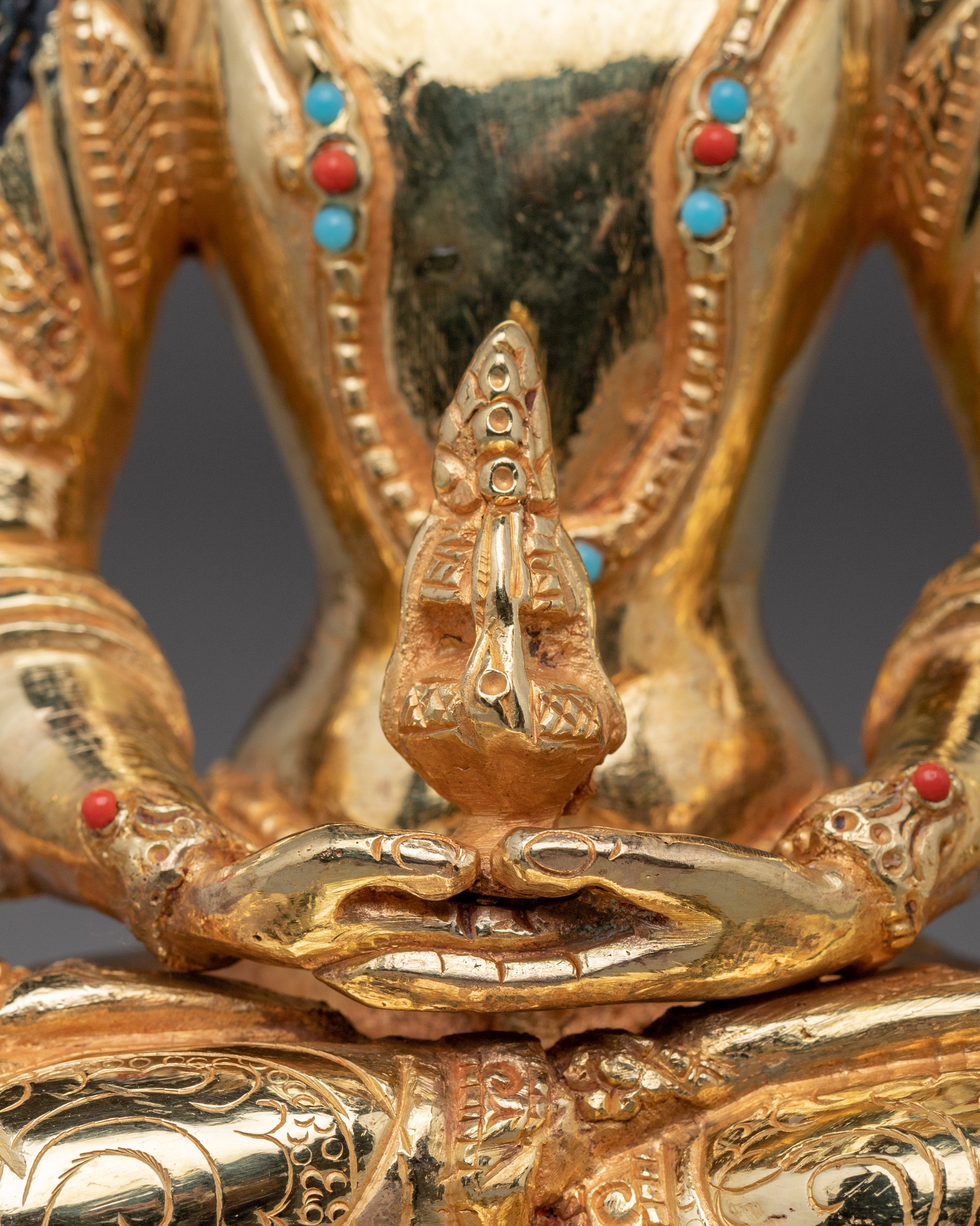 Amitayus Statue in Golden Copper | Himalayan Artwork