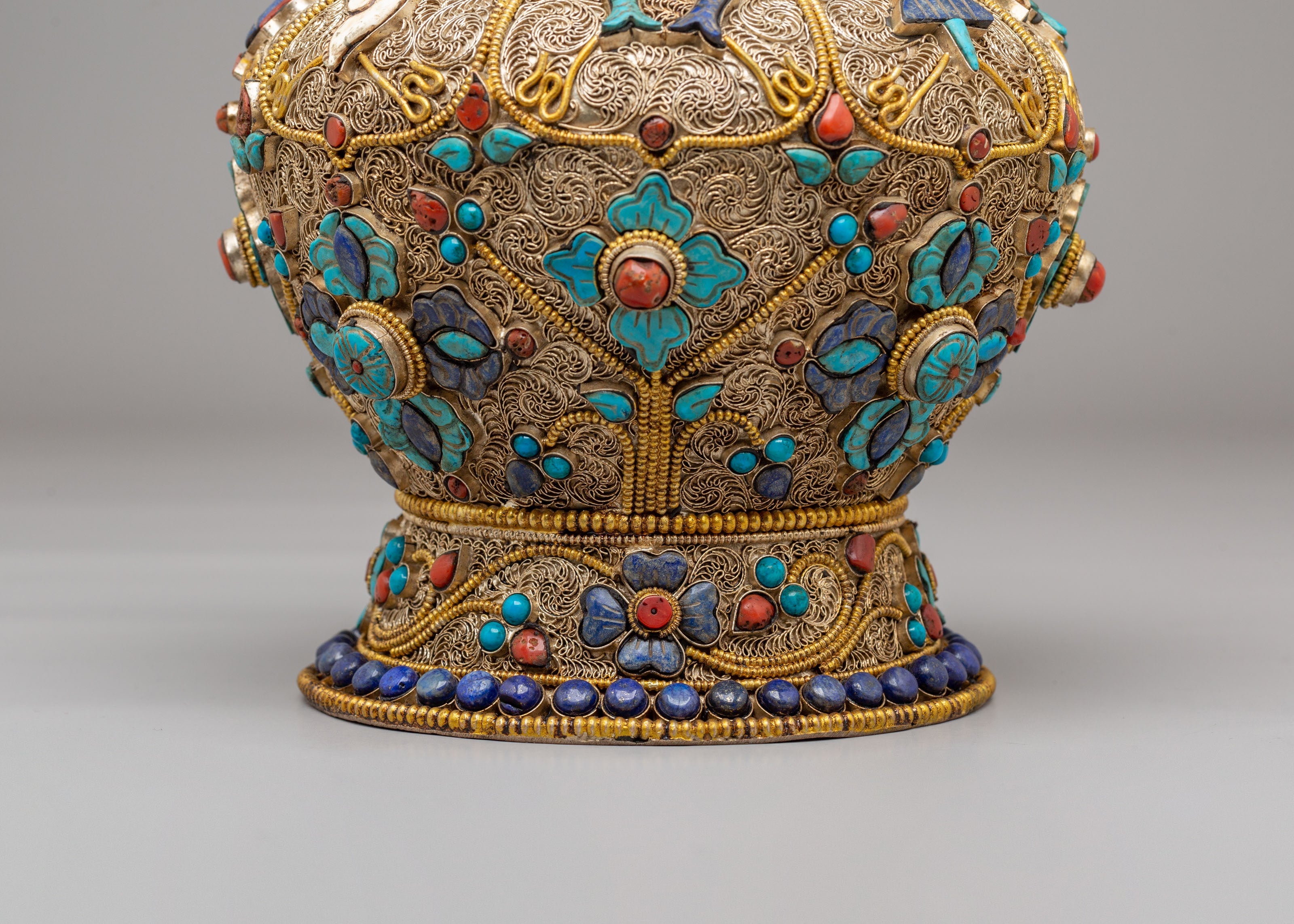 Traditional Offering Rice Pot | Filigree Silver Buddhist Vessel